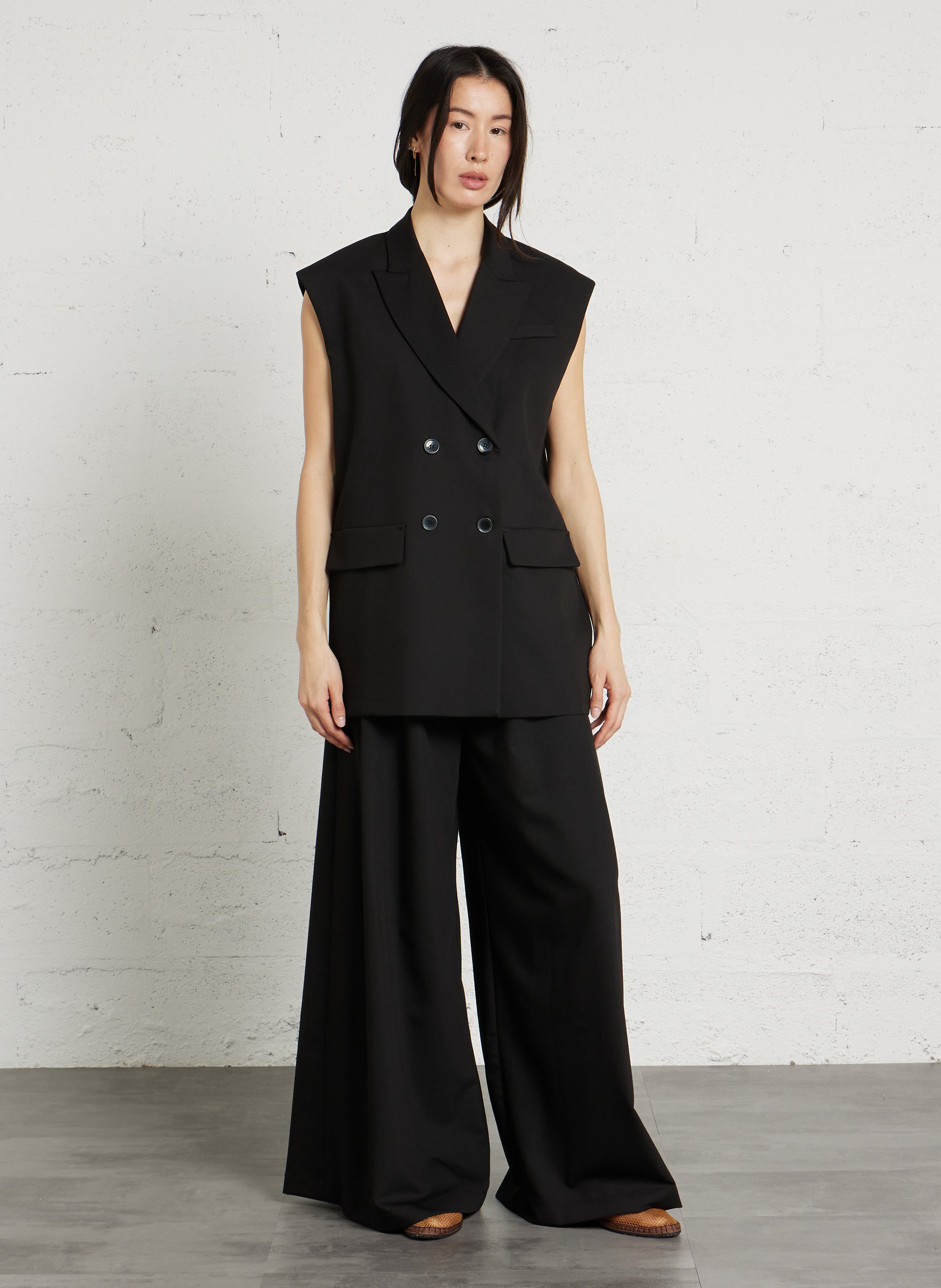 Sleeveless Solid Color Blazer IMPERIAL Black