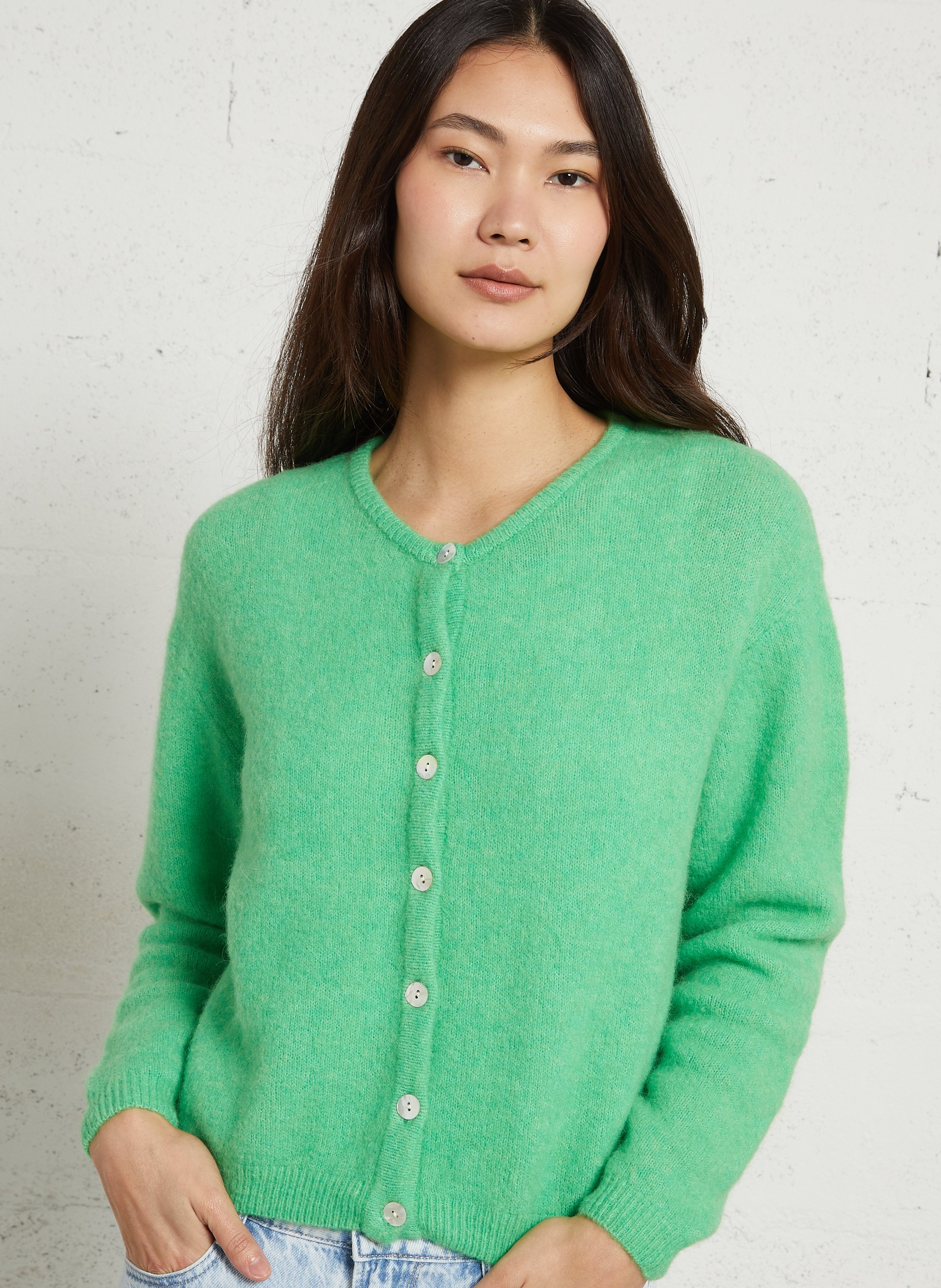 Gilet ample col rond en laine mélangée AMERICAN VINTAGE Vert