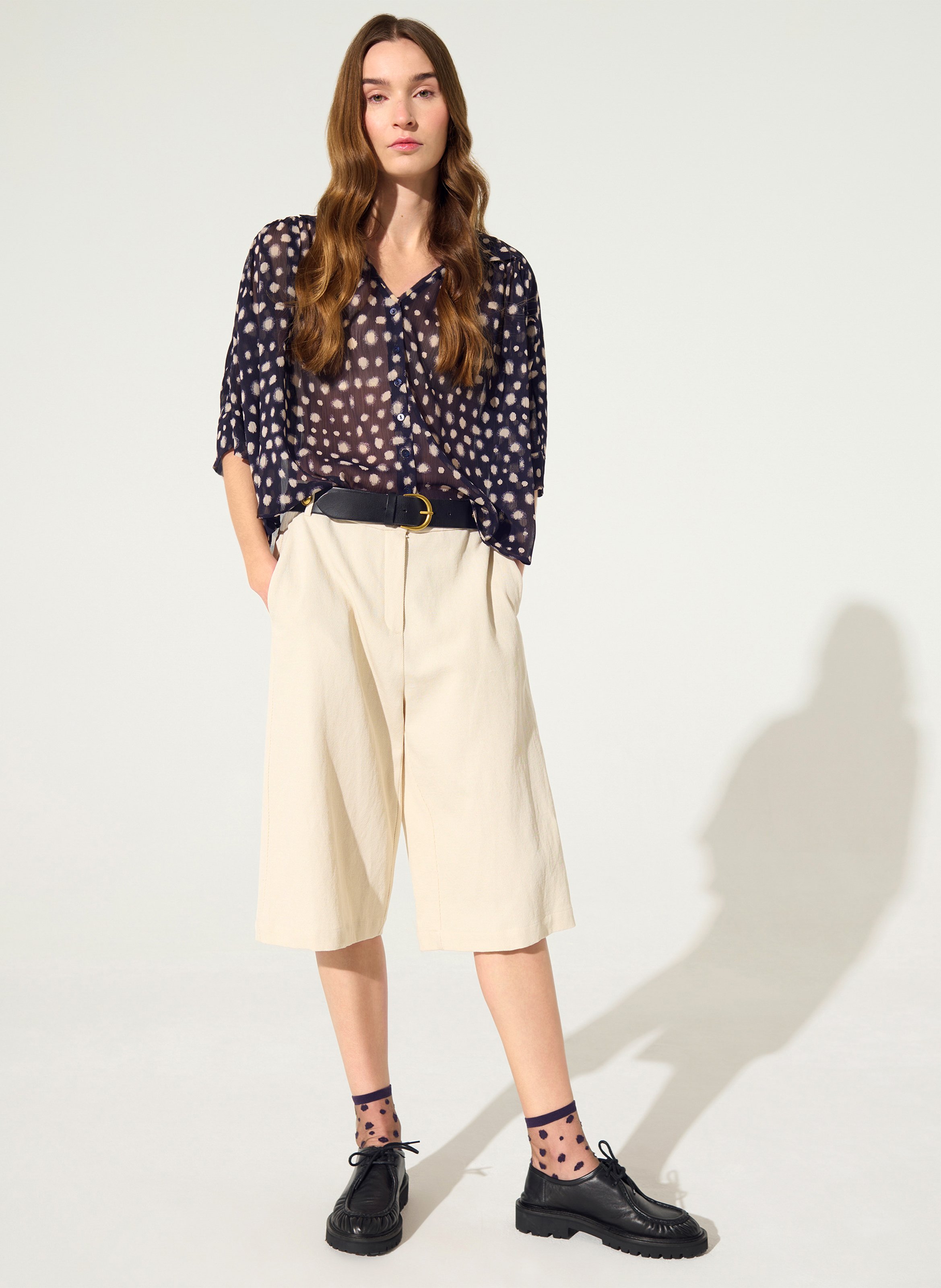 Loose-fitting blouse with 3/4 sleeves, printed COTELAC Purple