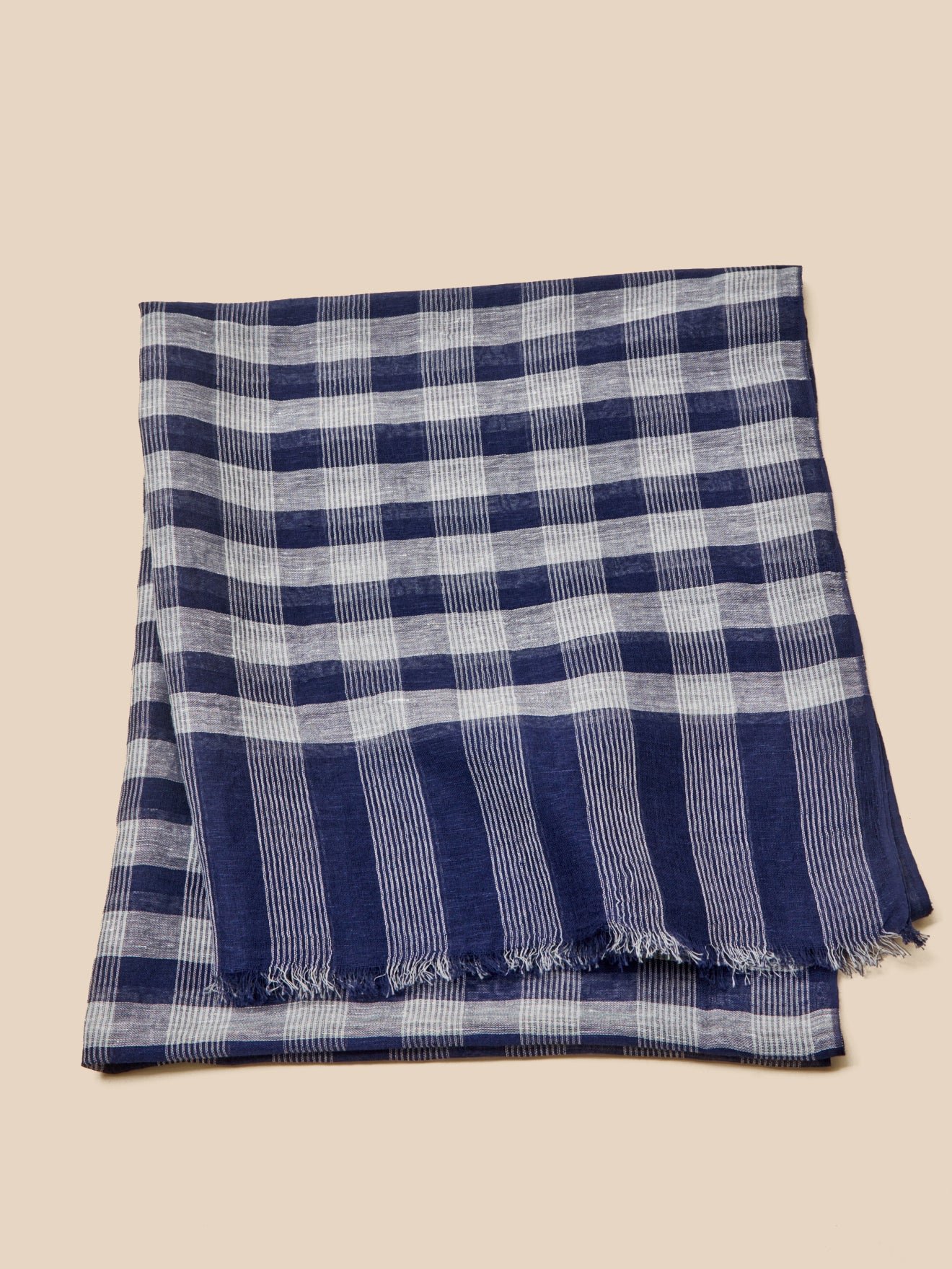 Chèche vichy lin et coton CYRILLUS Bleu