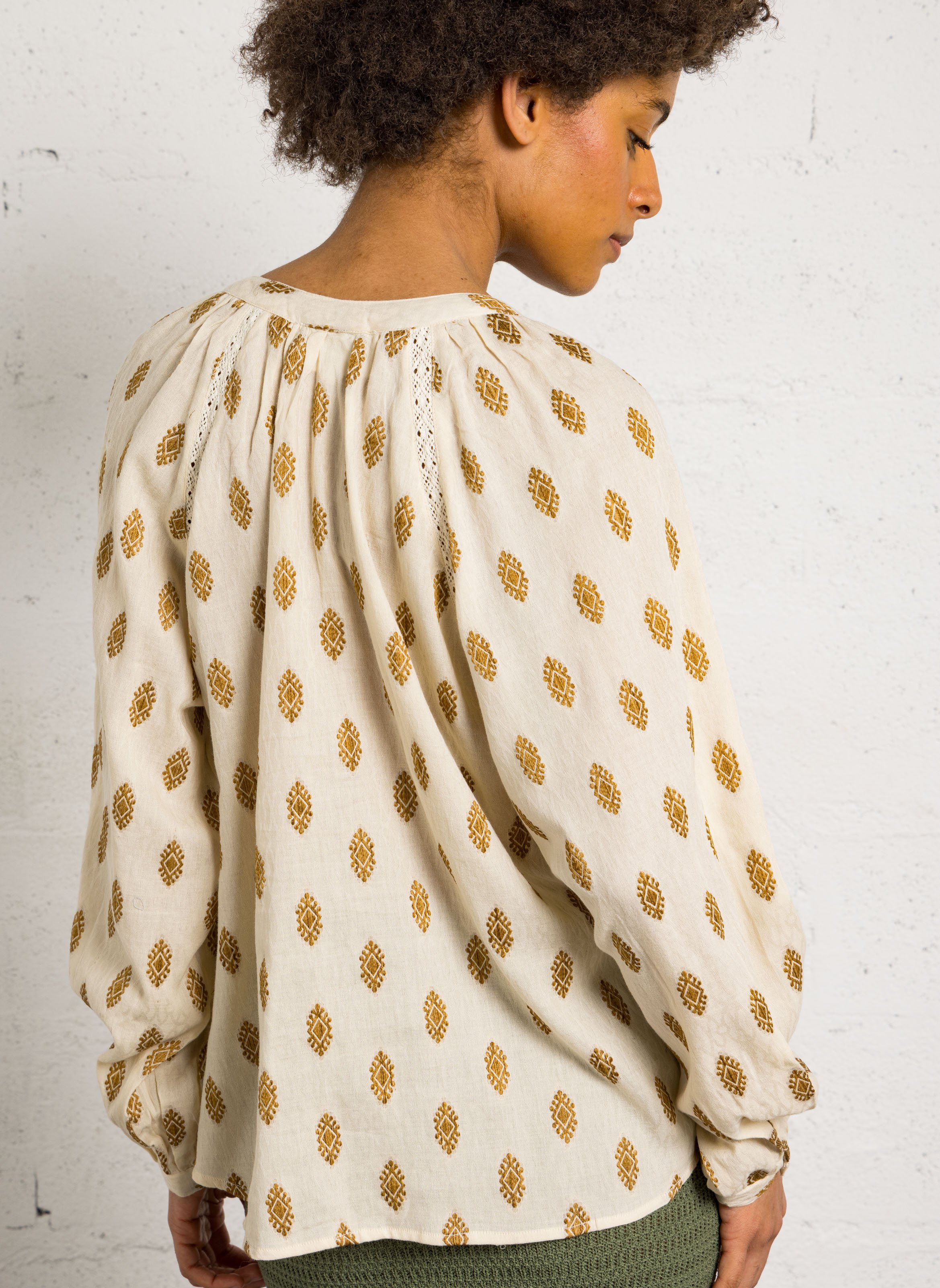 Blouse brodée col tunisien SUD EXPRESS Beige