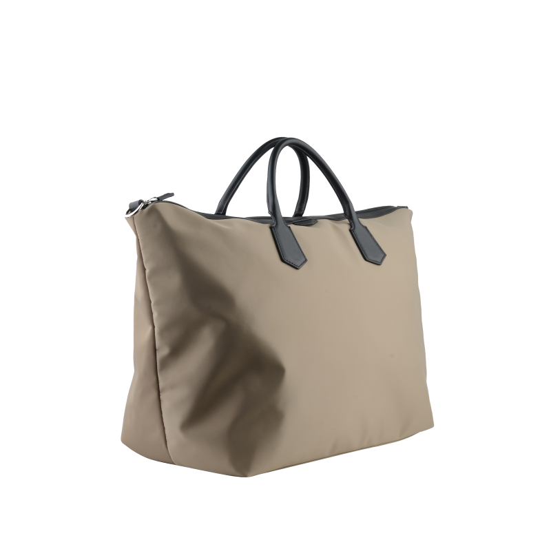 Canvas and leather travel bag DAILY Taupe noir