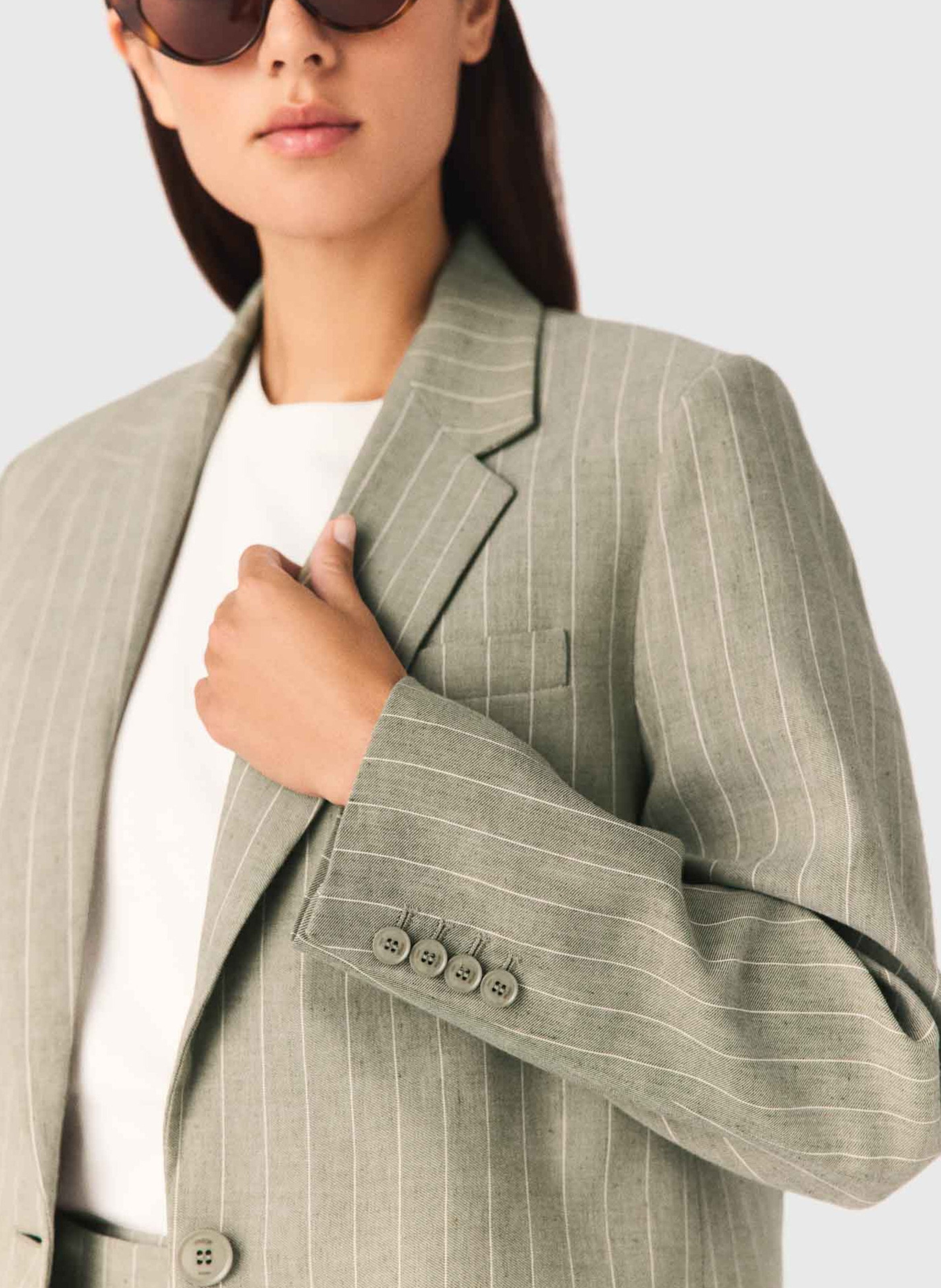 Veste de tailleur ajustée en lin mélangé MAJE Kaki