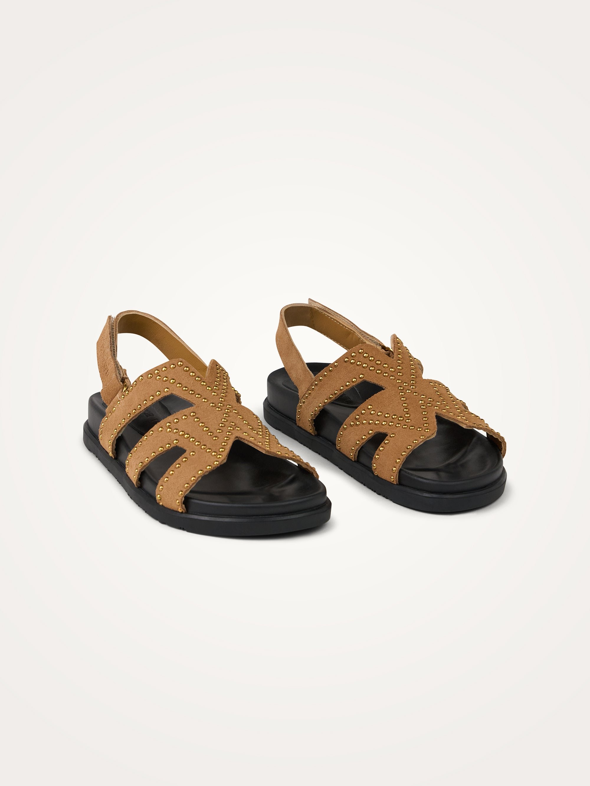 Flat suede sandals with studded straps VANESSA WU Brown