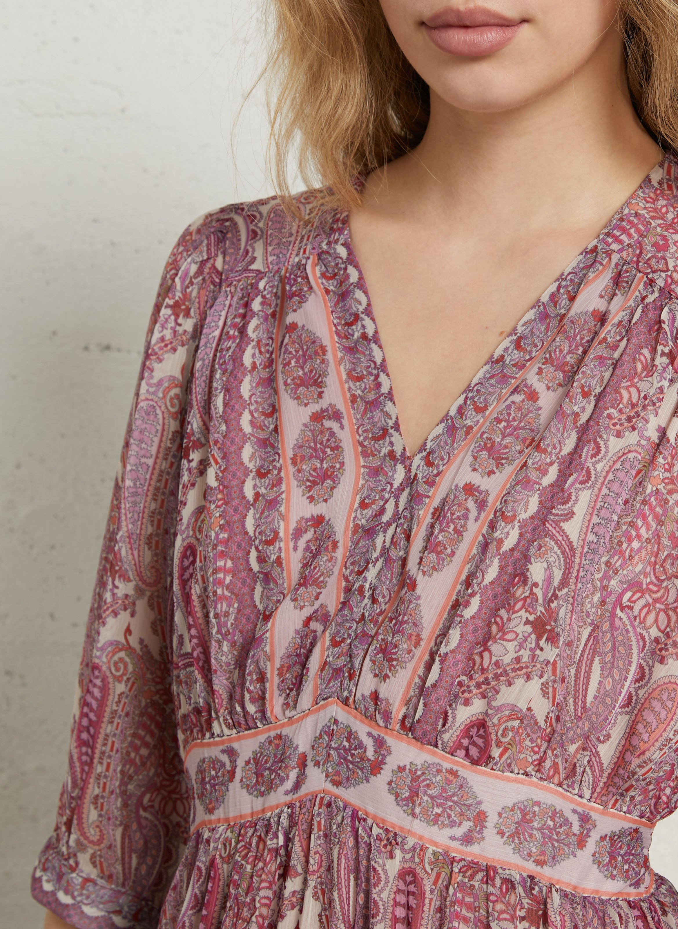 Robe longue droite col V SUD EXPRESS Rose