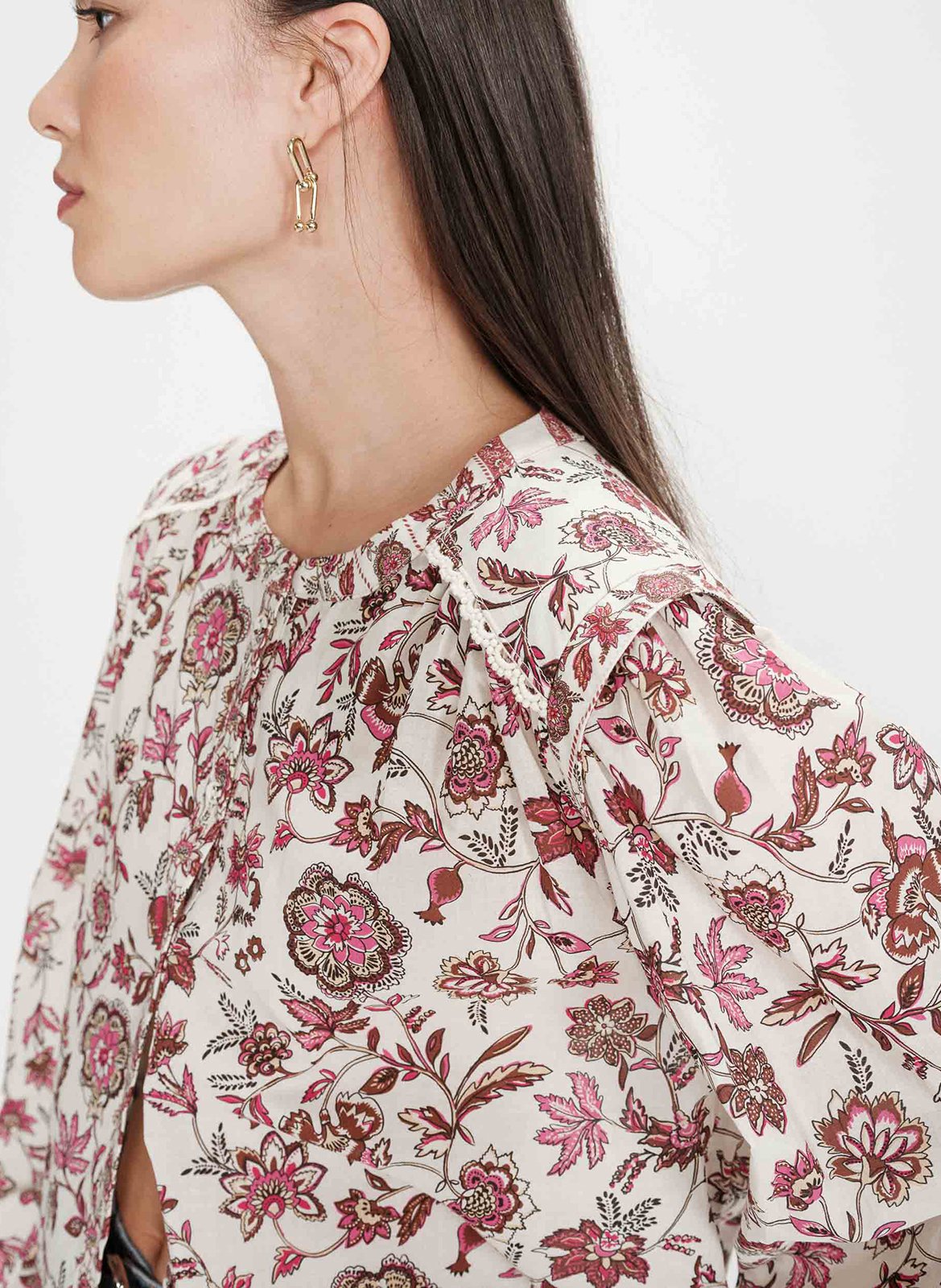 Blouse col rond droite imprimée GRACE ET MILA Rose