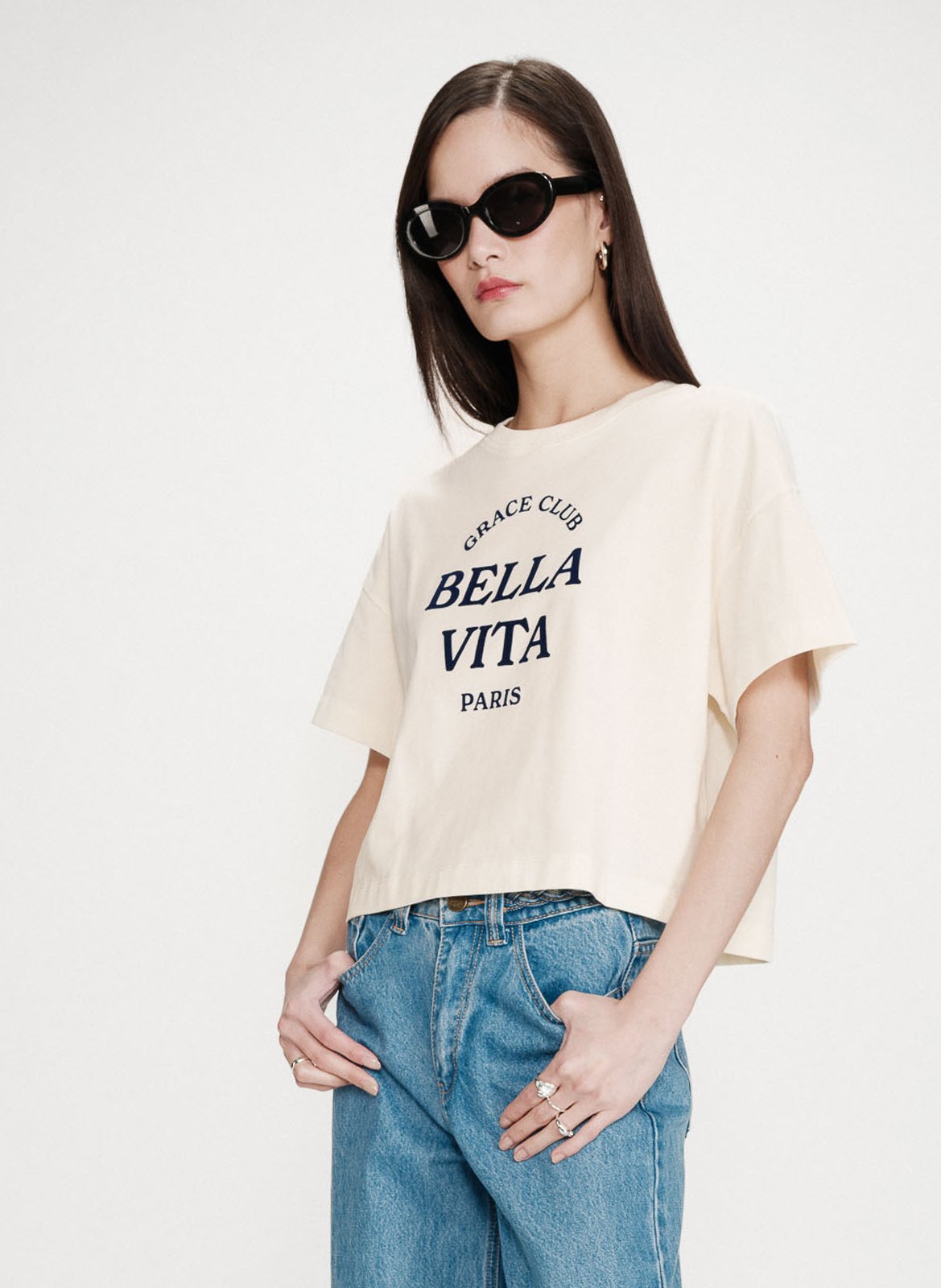 Tee-shirt droit col rond en coton  GRACE ET MILA