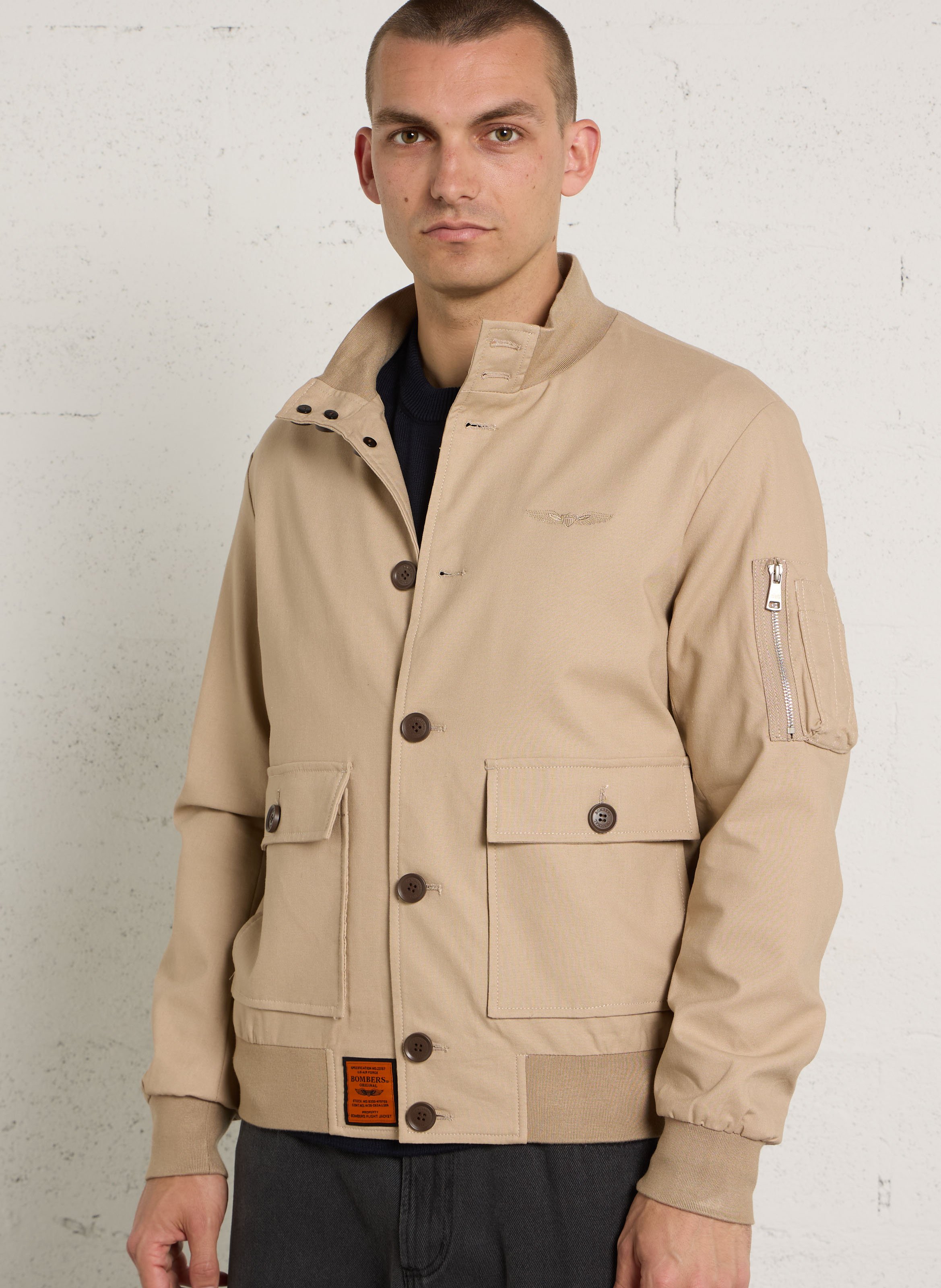 Veste droite col montant BOMBERS ORIGINAL Beige