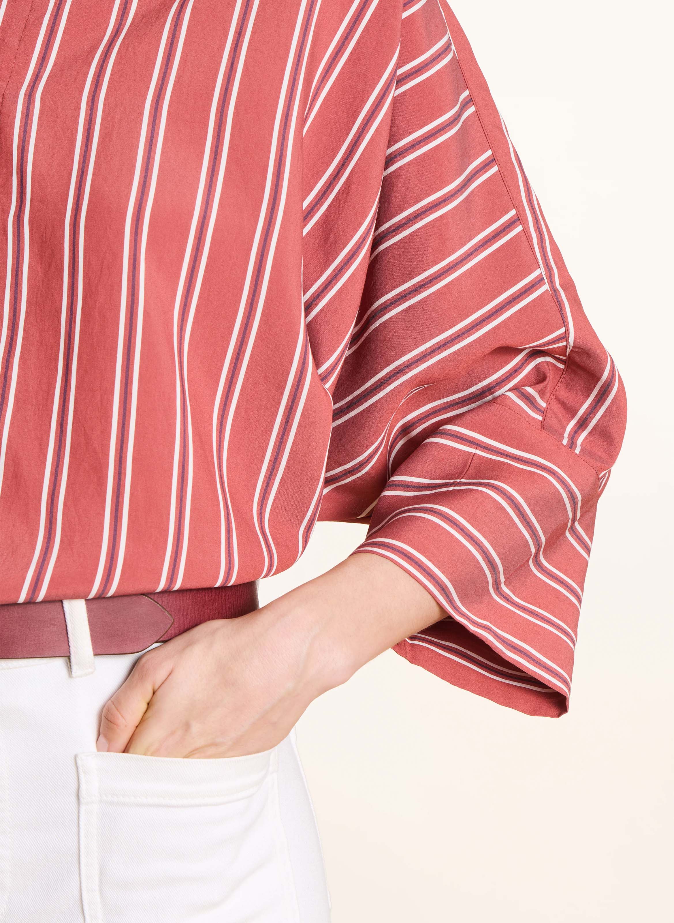 Chemise oversize col classique à rayures LA FEE MARABOUTEE Rouge