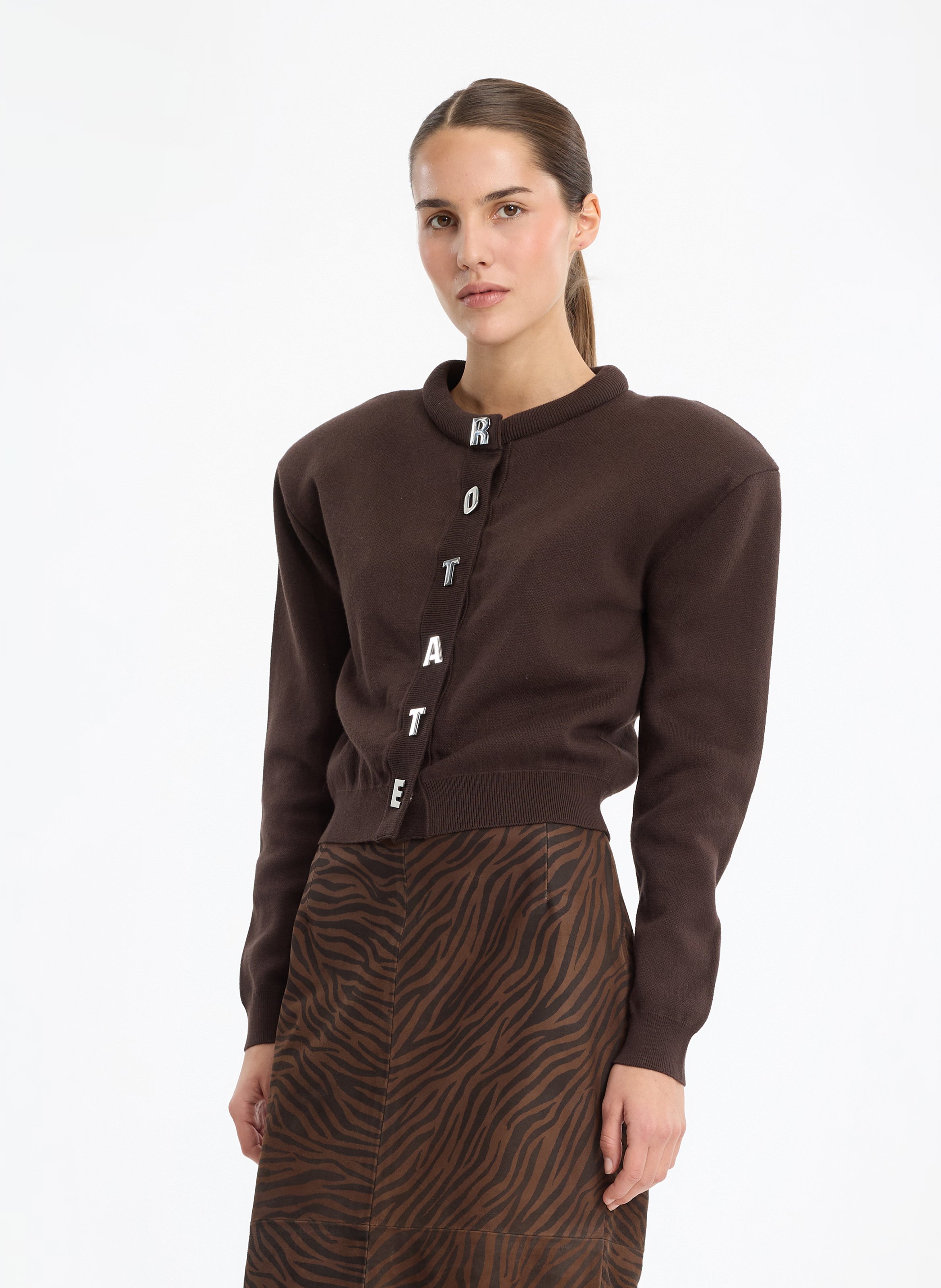 Korte wijde gilet met letterknopen ROTATE Bruin
