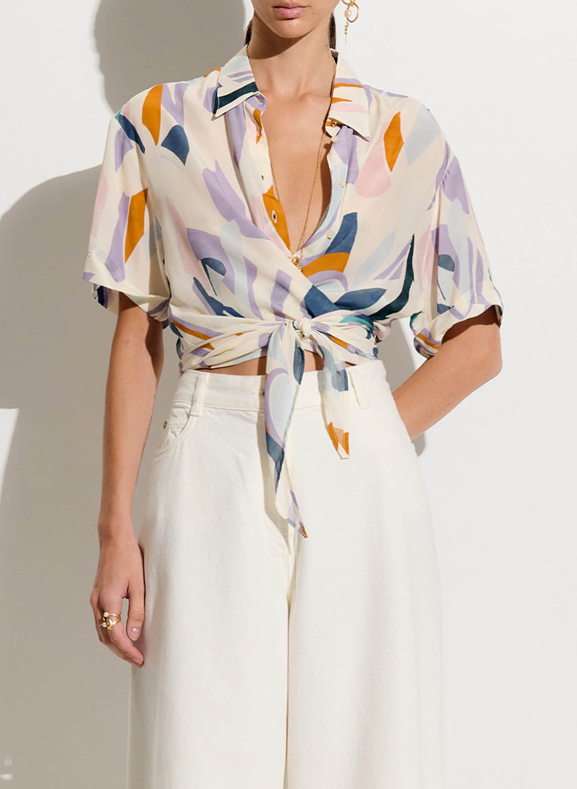 Short-sleeved printed organic cotton shirt SESSUN Multicolored