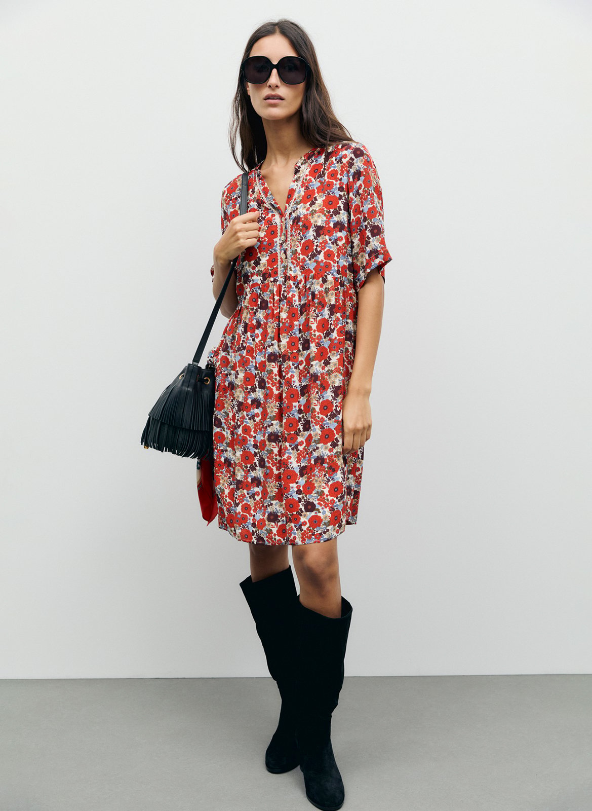 Short printed V-neck dress GERARD DAREL Beige