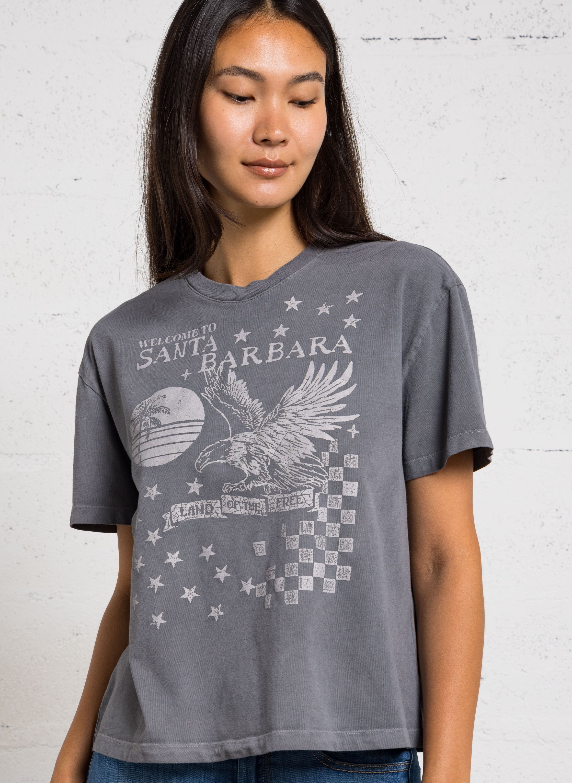 Tee-shirt ample col rond sérigraphié en coton IKKS Gris