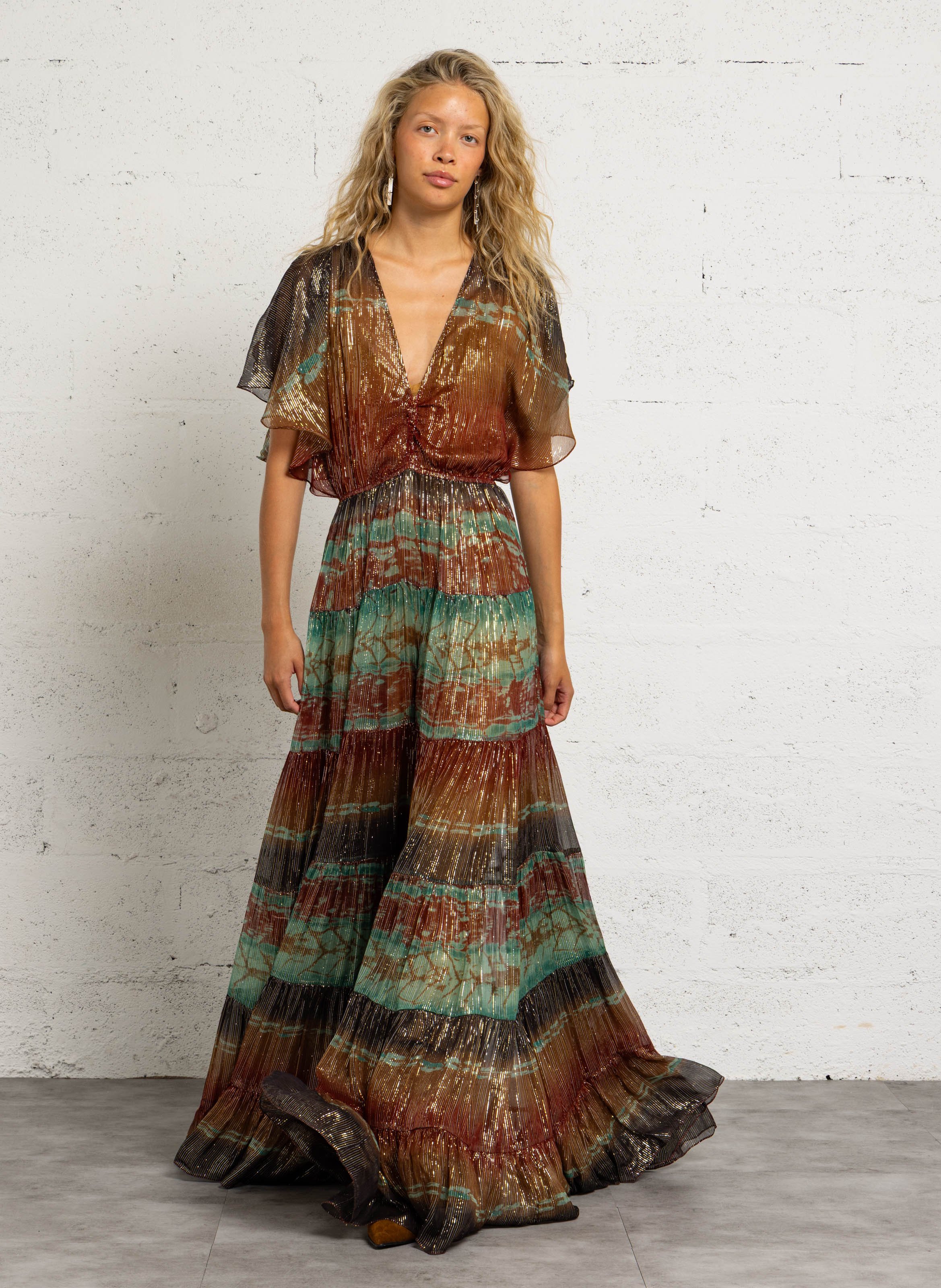 Robe longue imprimée col v MES DEMOISELLES Multicolore