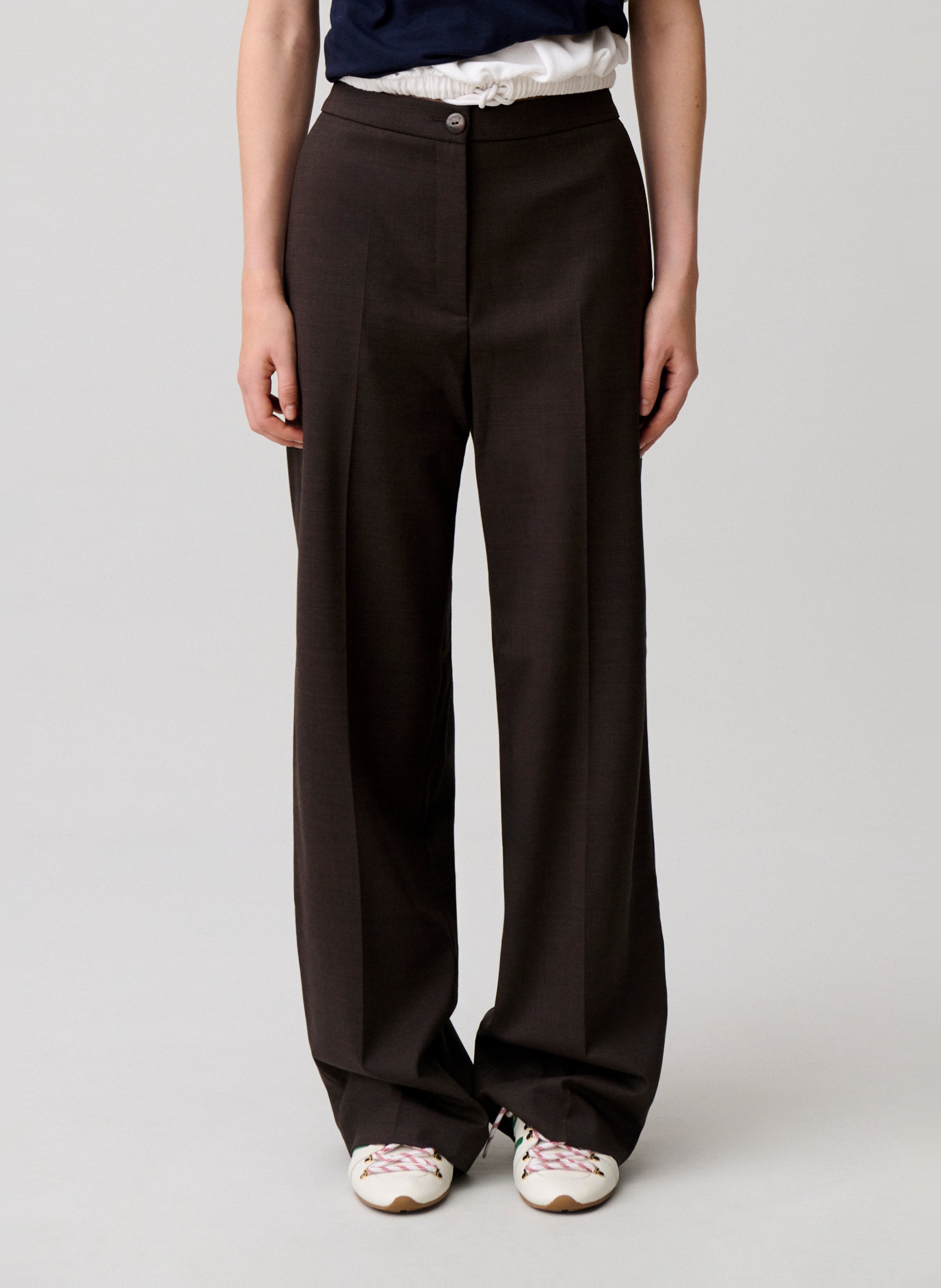 Pantalon droit uni en laine mélangée CLAUDIE PIERLOT Marron