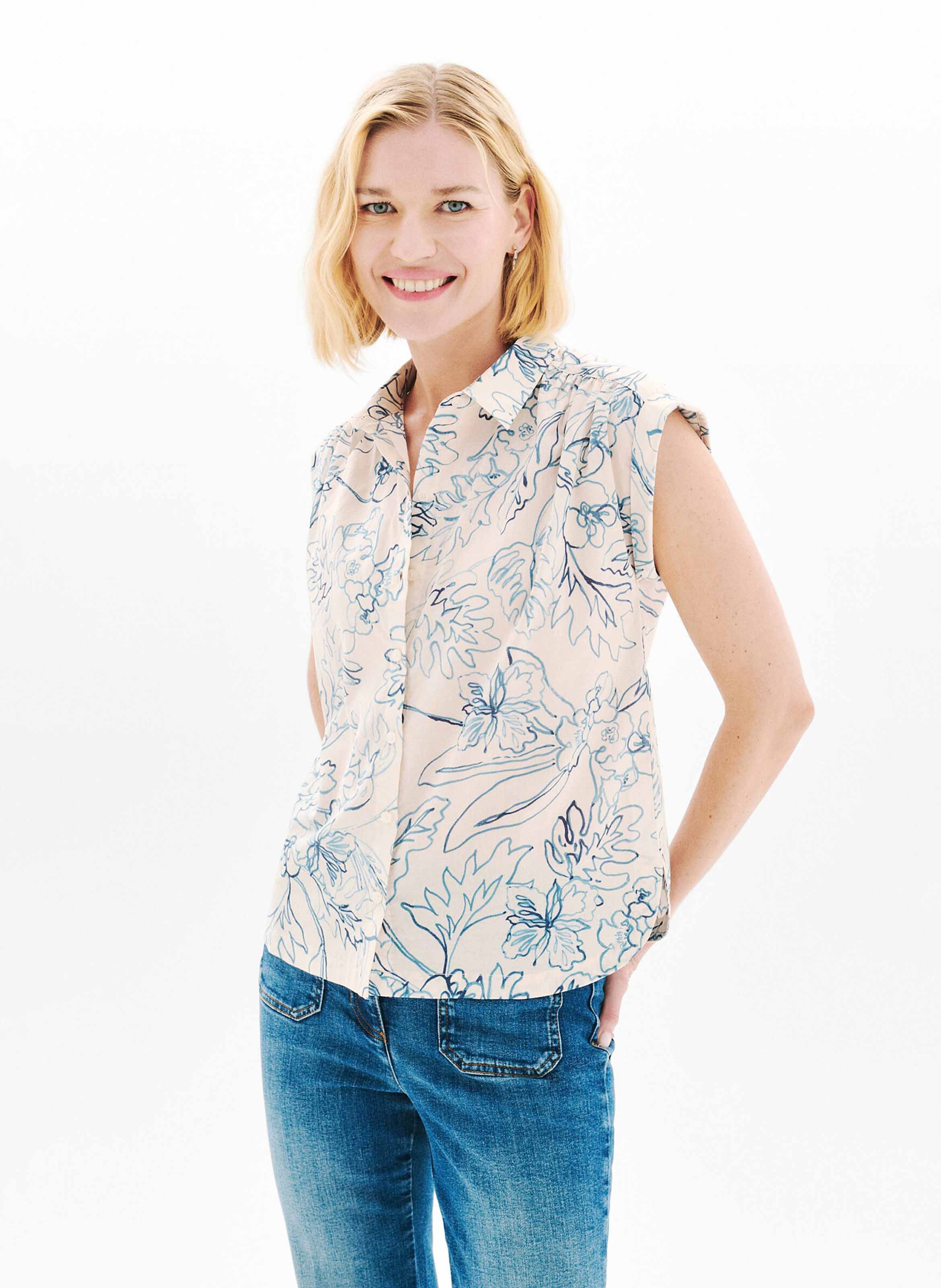 Sleeveless patterned blouse CAROLL White