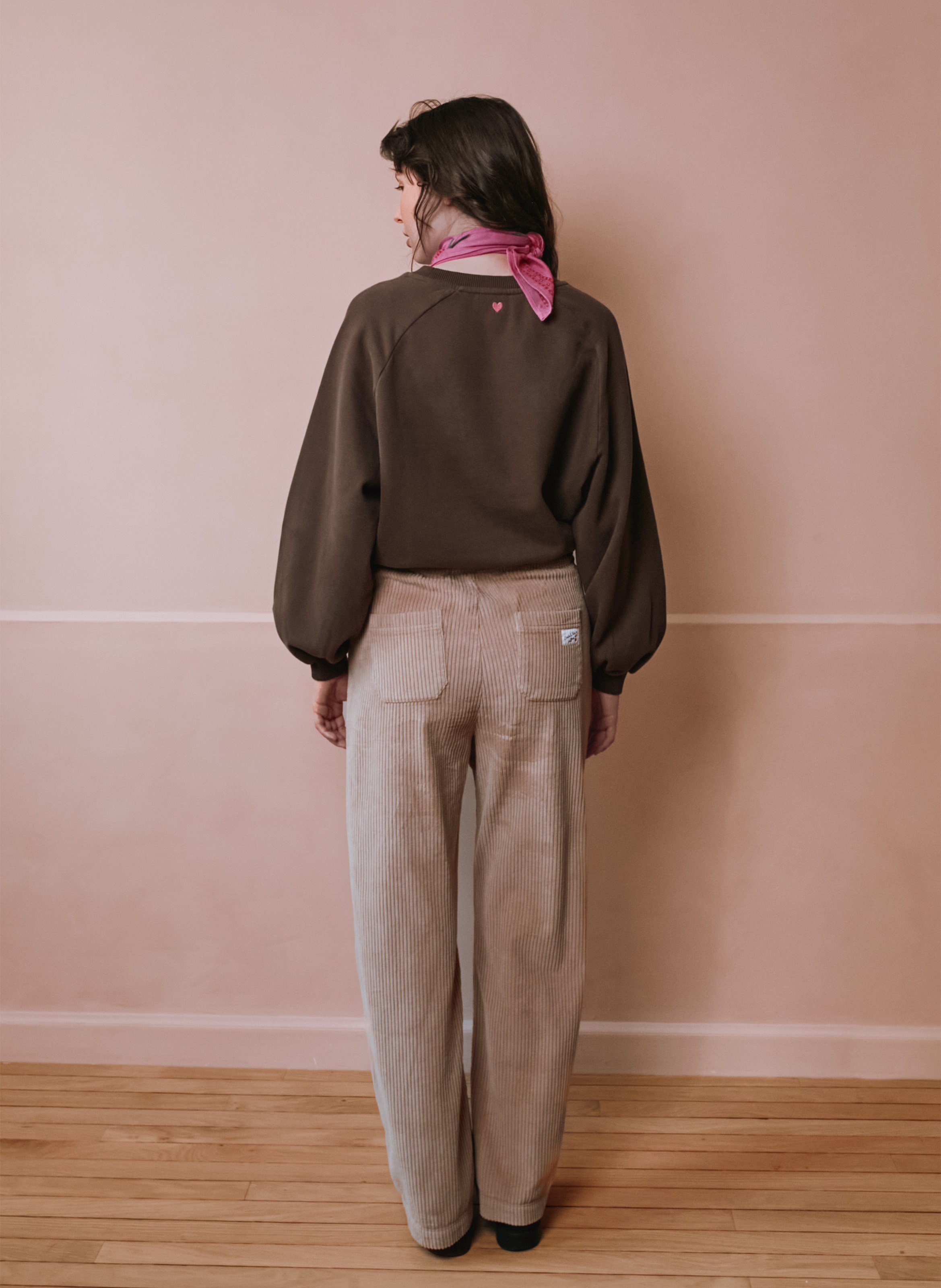 Sweat oversize col rond en coton bio imprimé EMILE ET IDA Marron