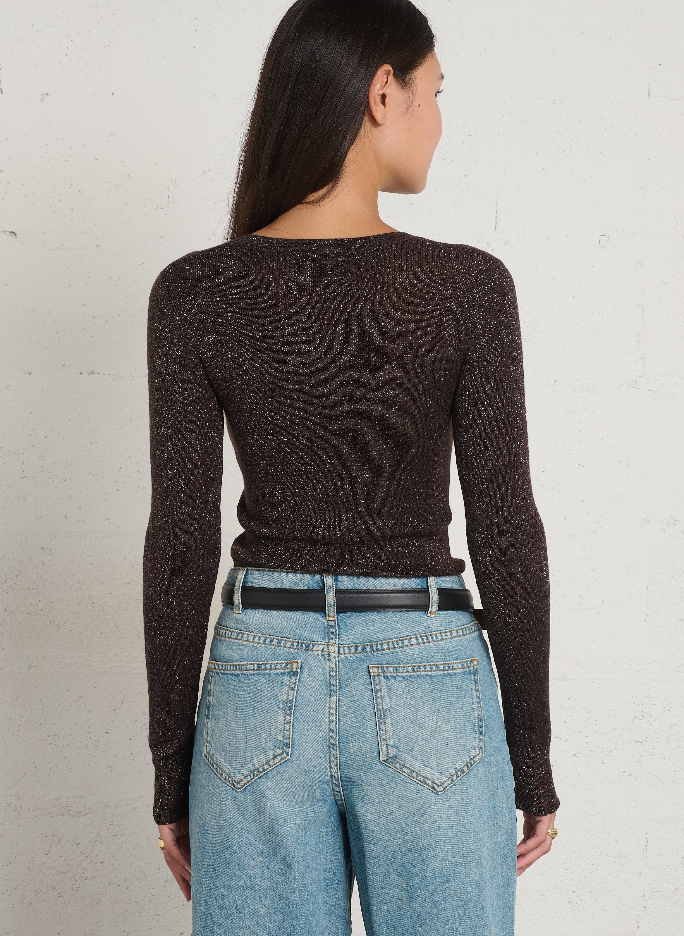 Eng anliegender Rundhals-Pullover mit Pailletten HARTFORD Braun