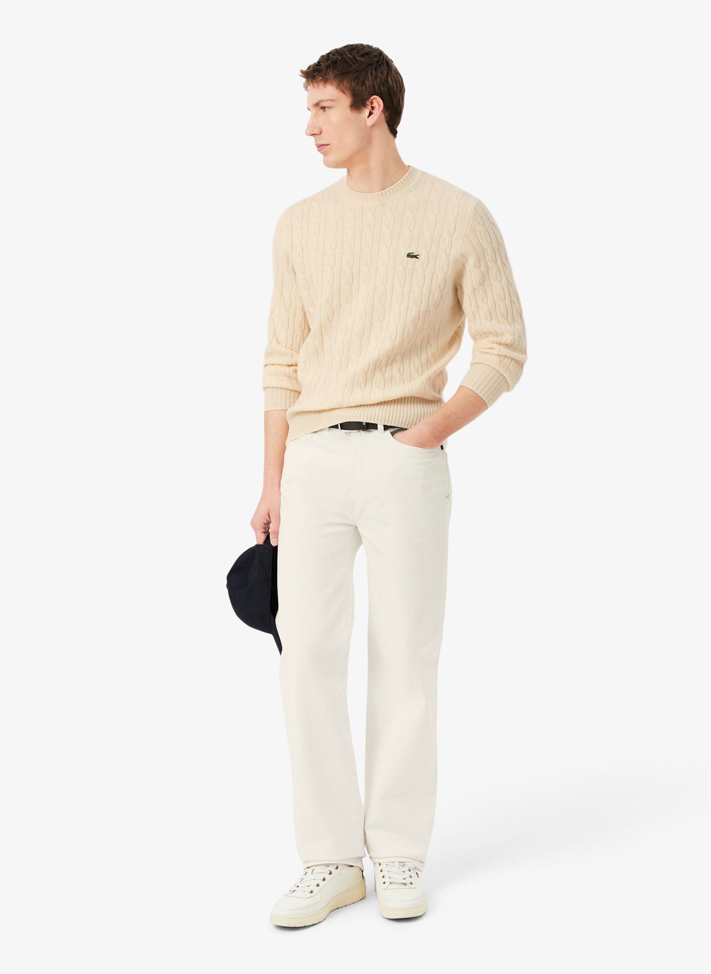 Straight wool cable-knit round-neck jumper LACOSTE Blue