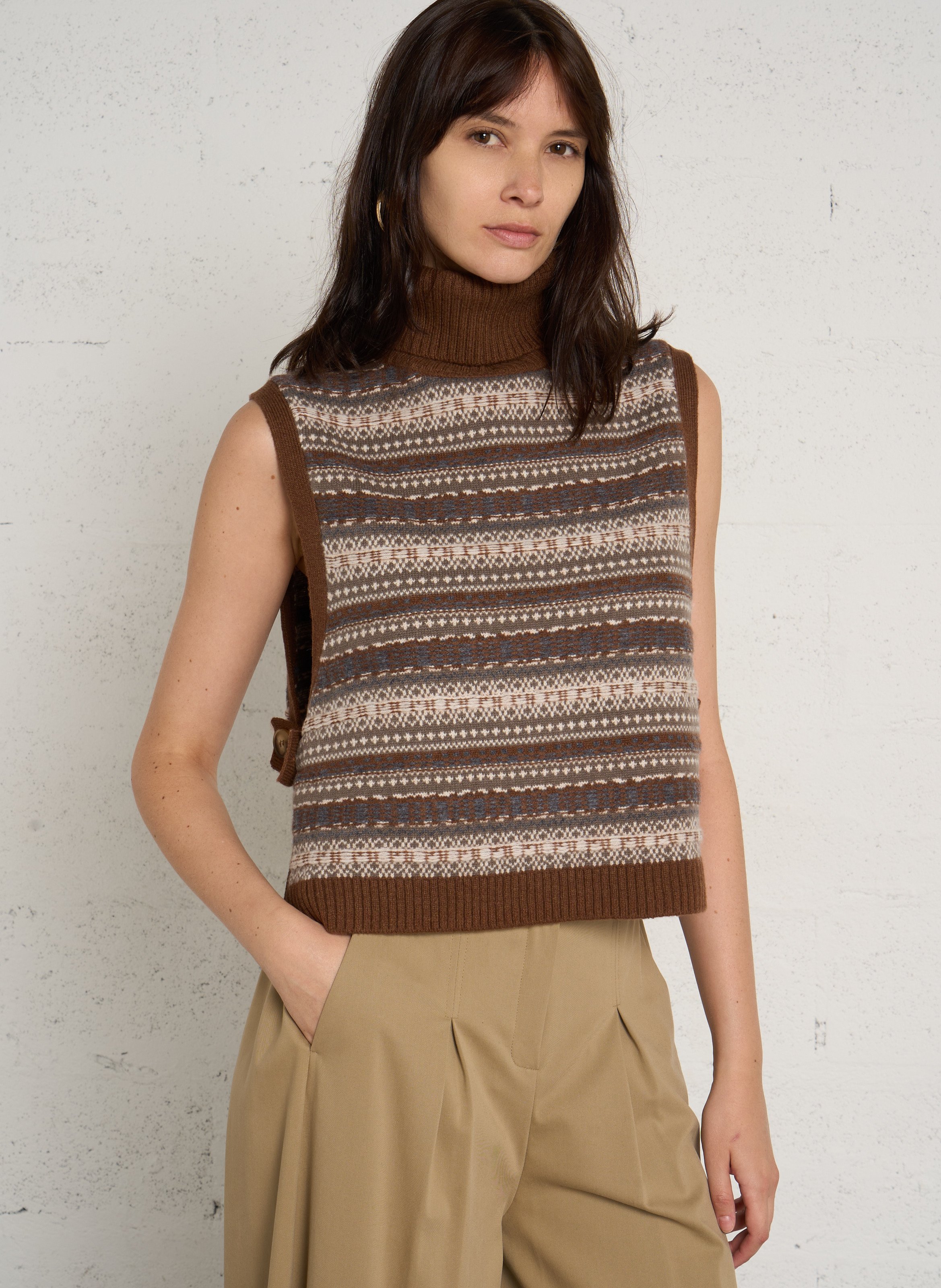 Pull oversize col roulé en laine MAISON 123 Marron