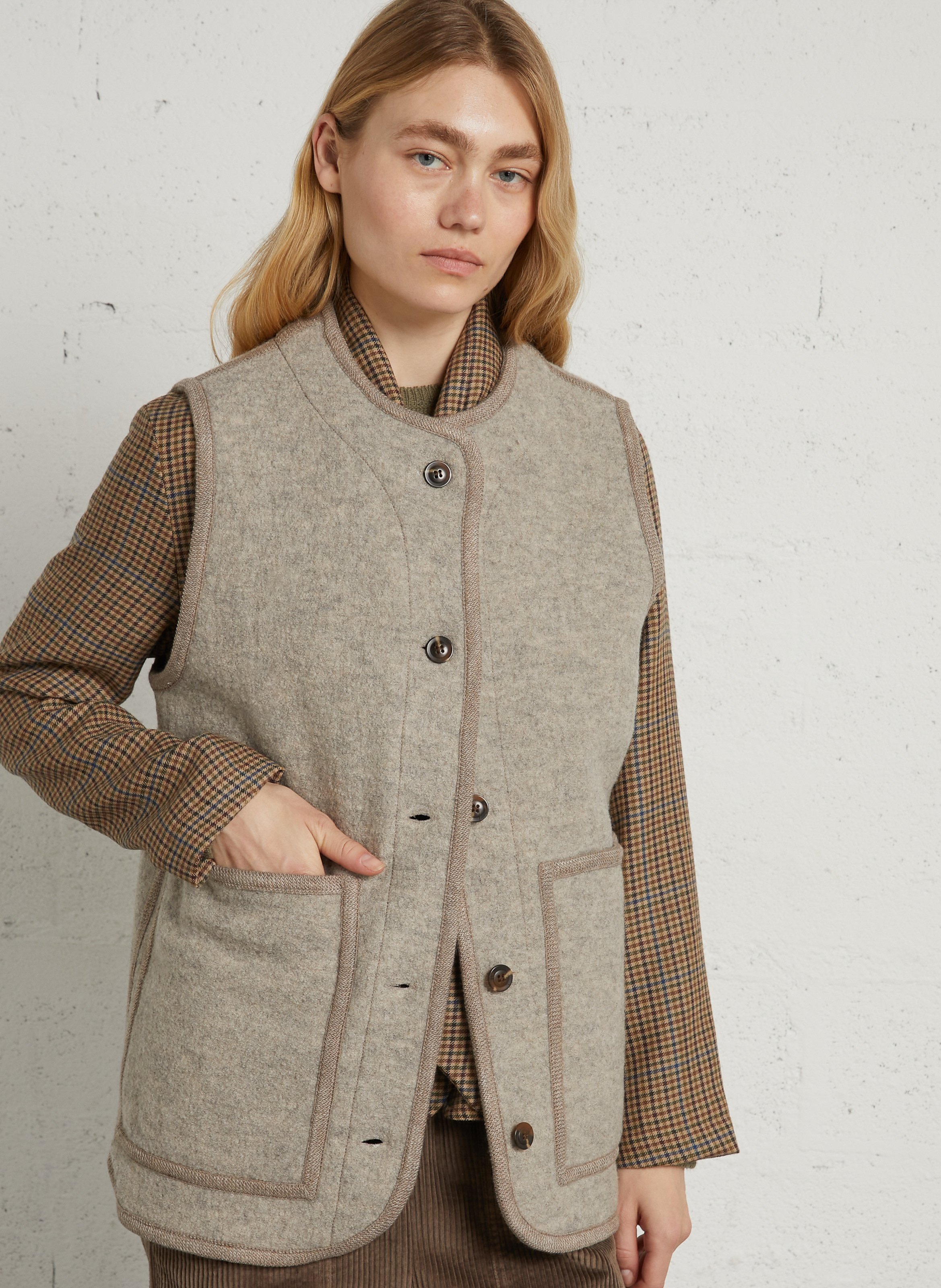 Round neck wool jacket SOEUR Beige