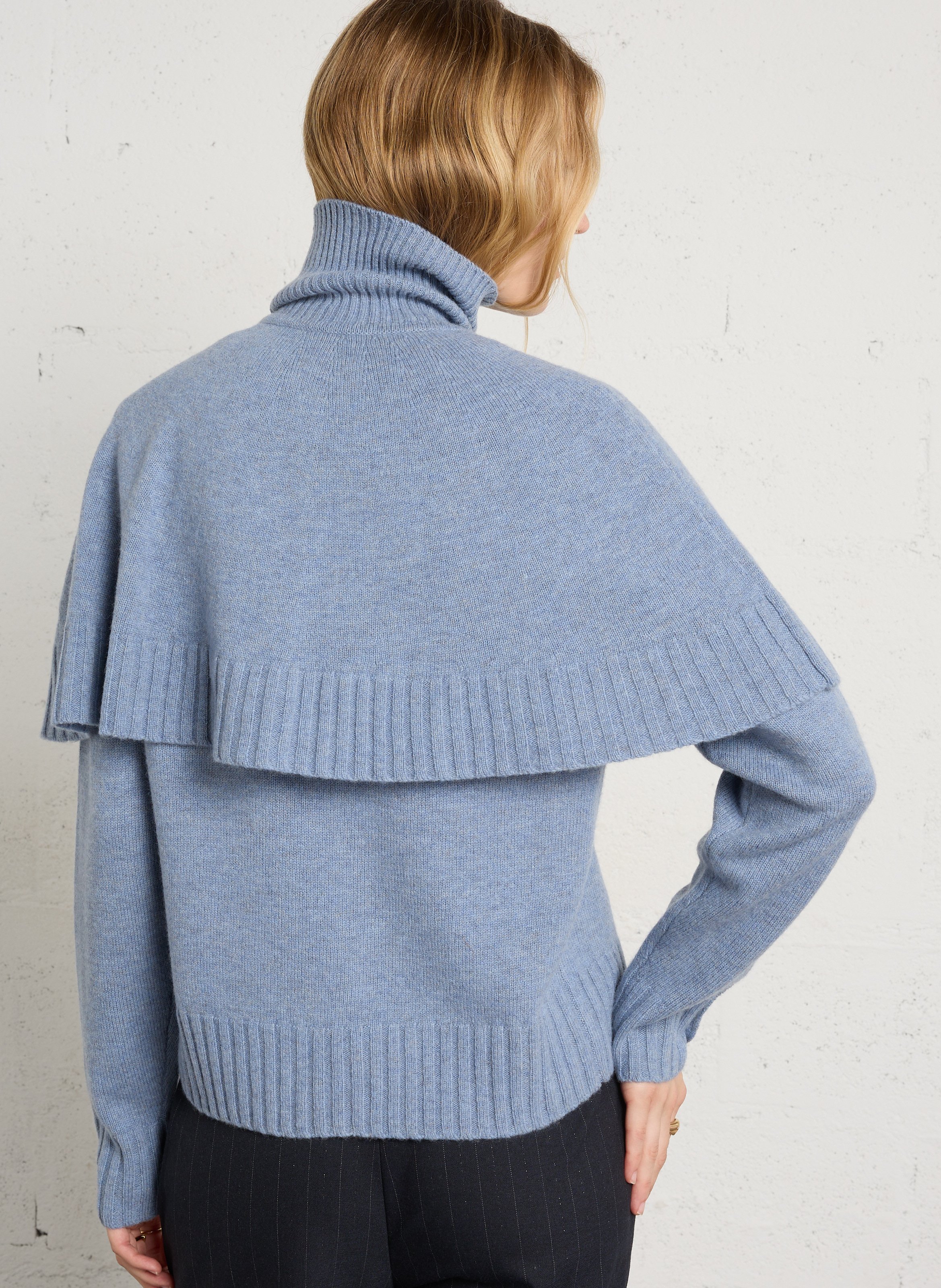 Pull col rond en laine BERENICE Bleu