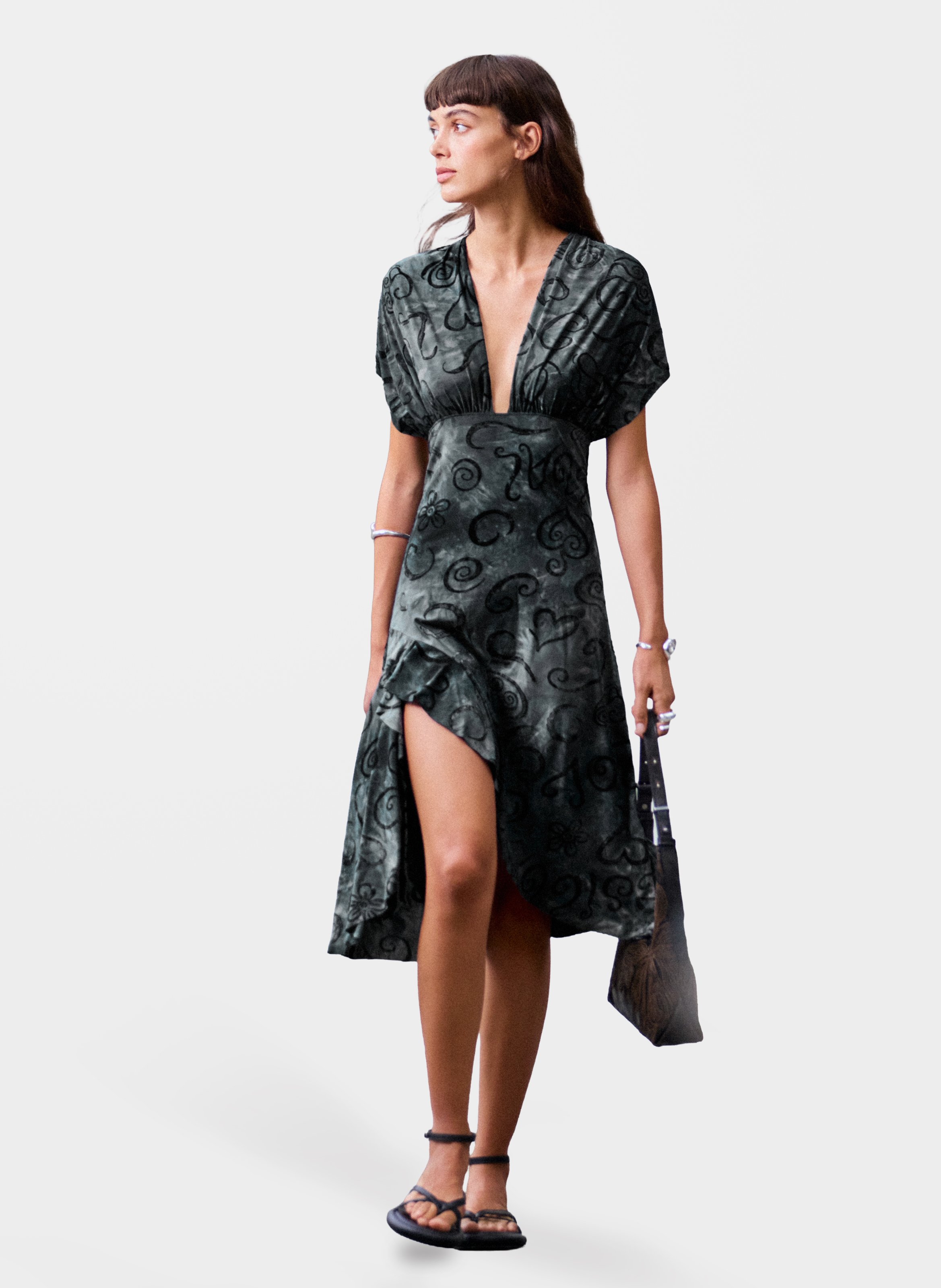 Modulaire midi-jurk met split van jacquard DESIGUAL Grijs