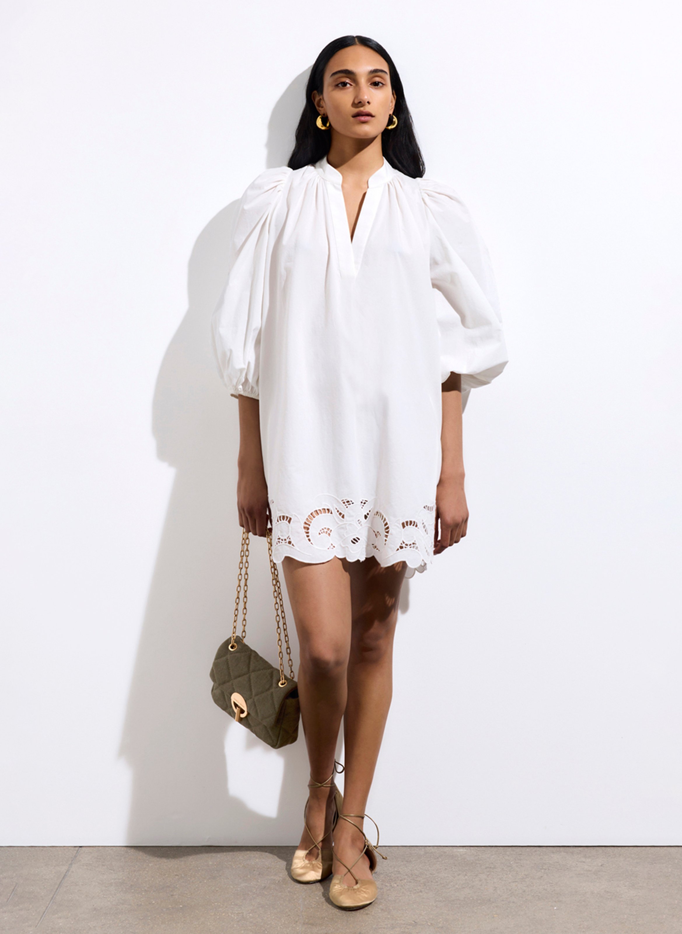 Short 3/4-sleeved cotton dress VANESSA BRUNO White