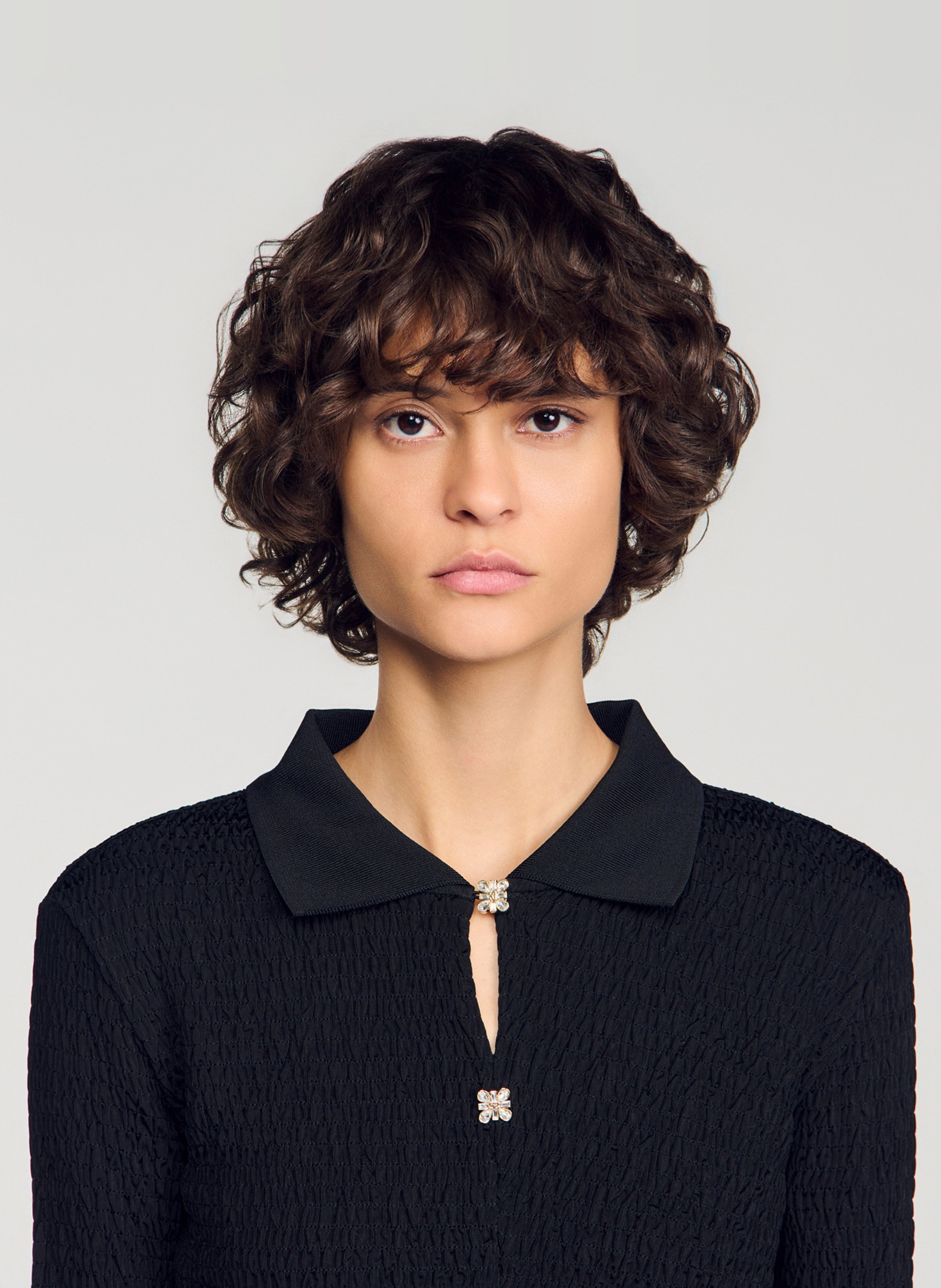 Top droit col classique boutonné SANDRO Noir