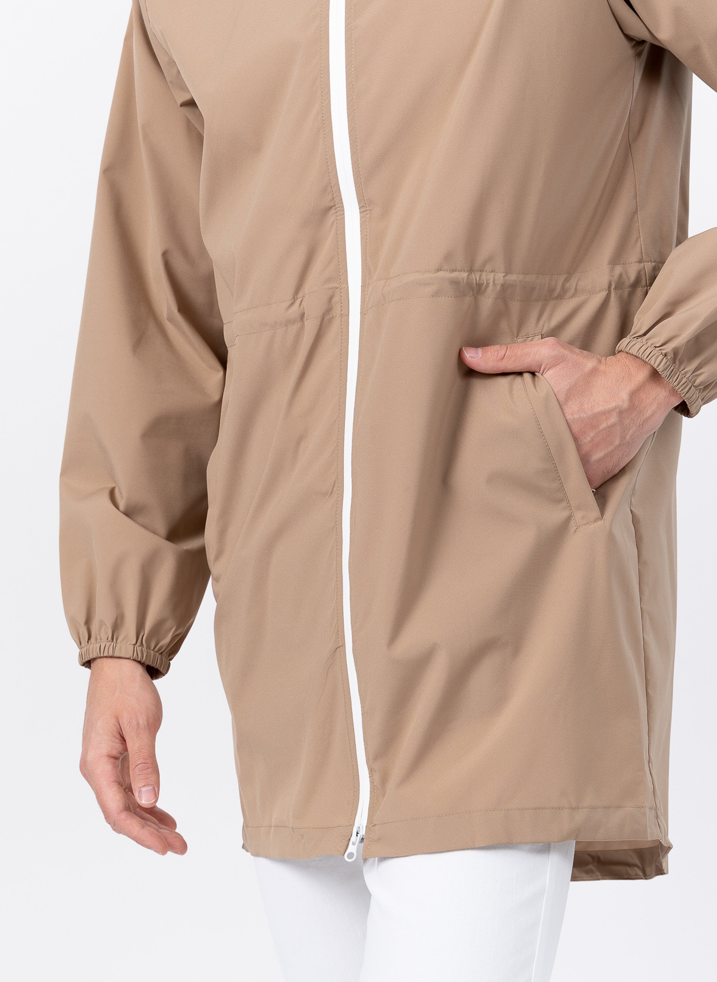 Imperméable long à capuche convertible Beige