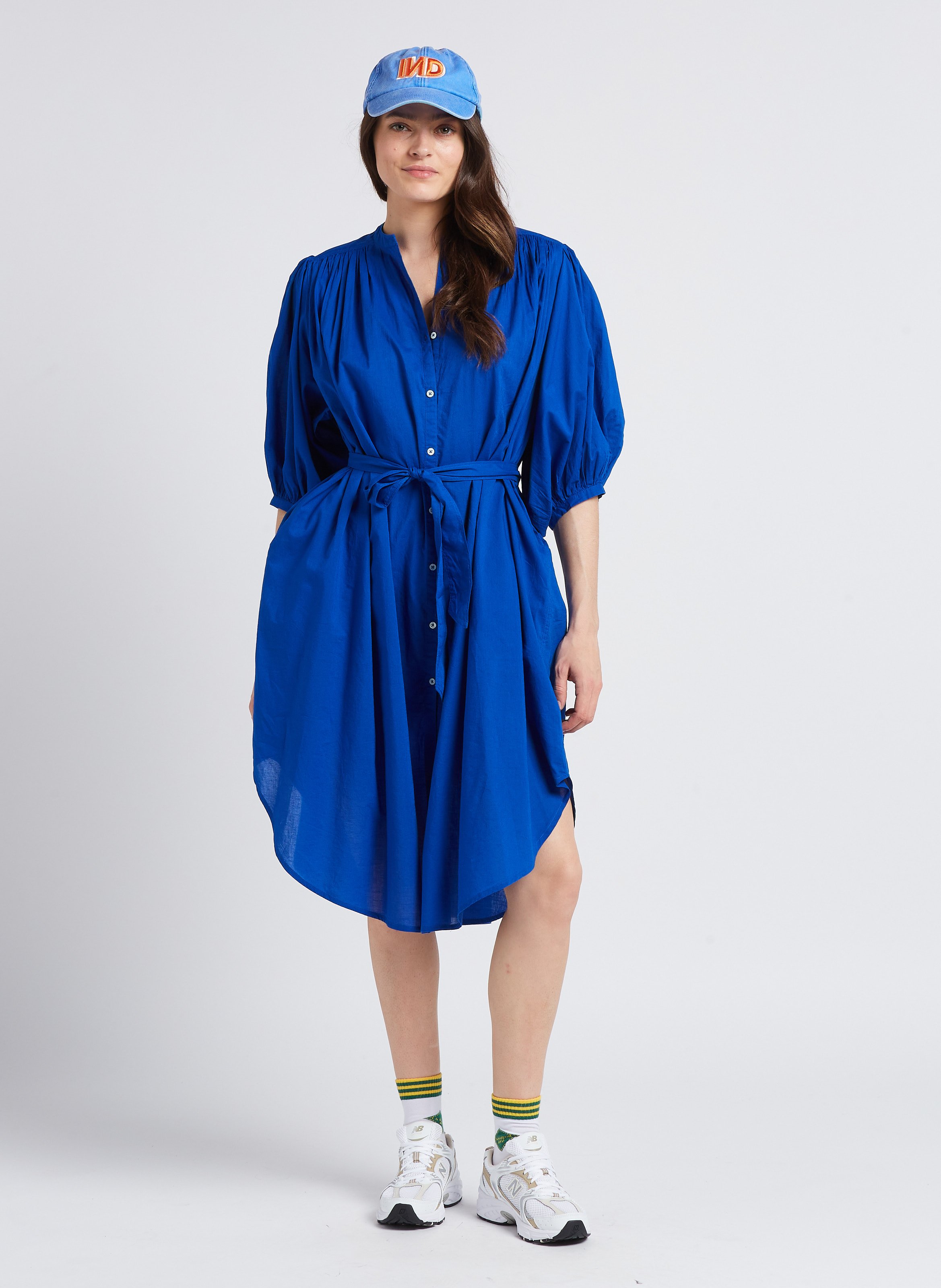 Weites Midikleid aus Baumwolle mit Gürtel BELLEROSE Blau