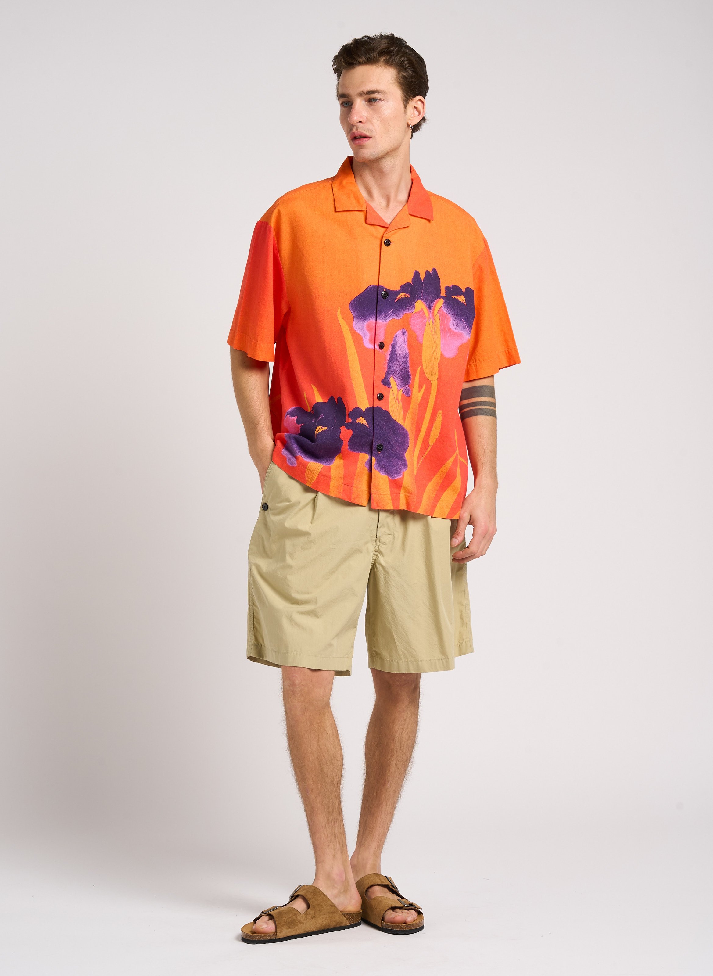 Printed cotton shirt with classic collar Multicolored