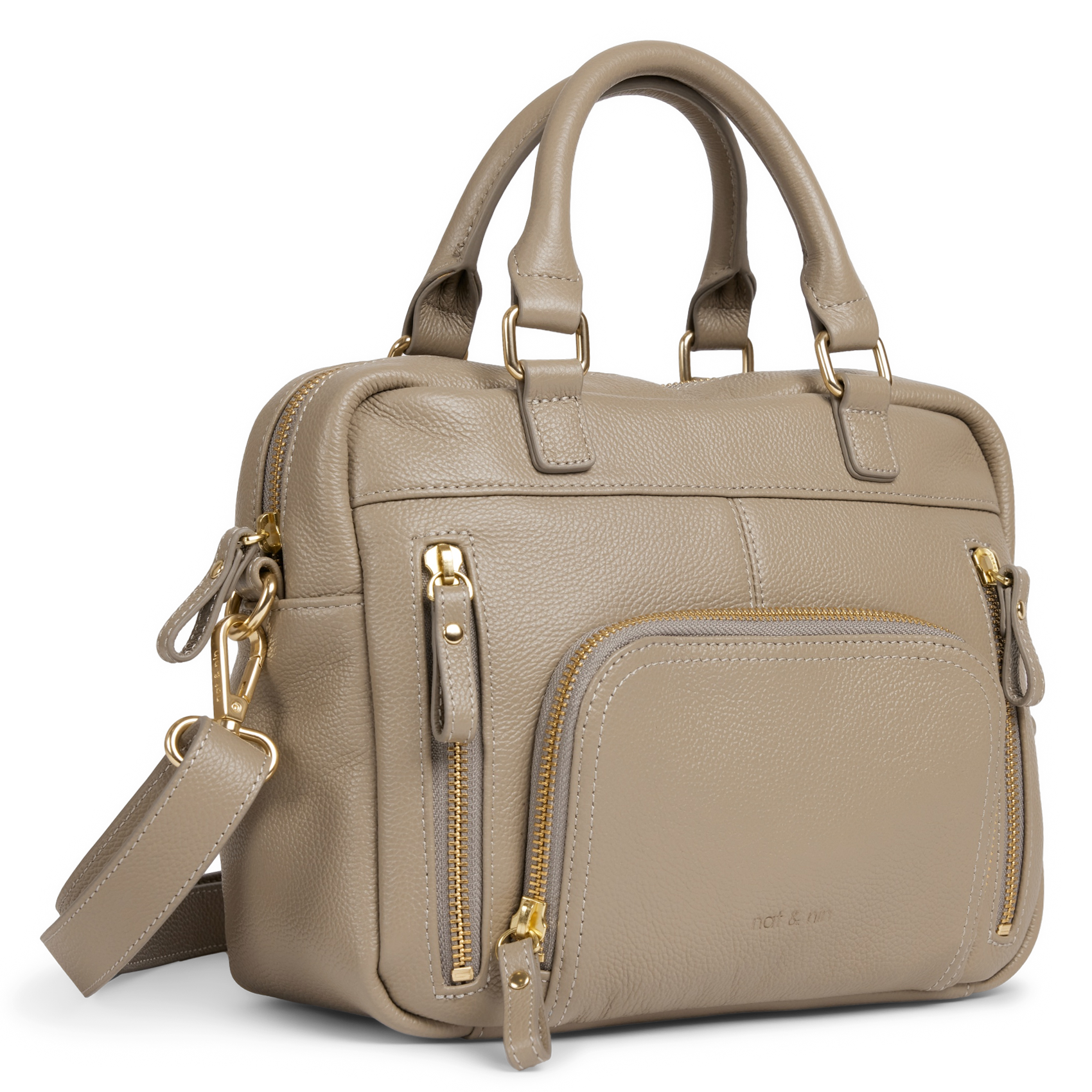 Handtas met meerdere zakken van leer Grijs