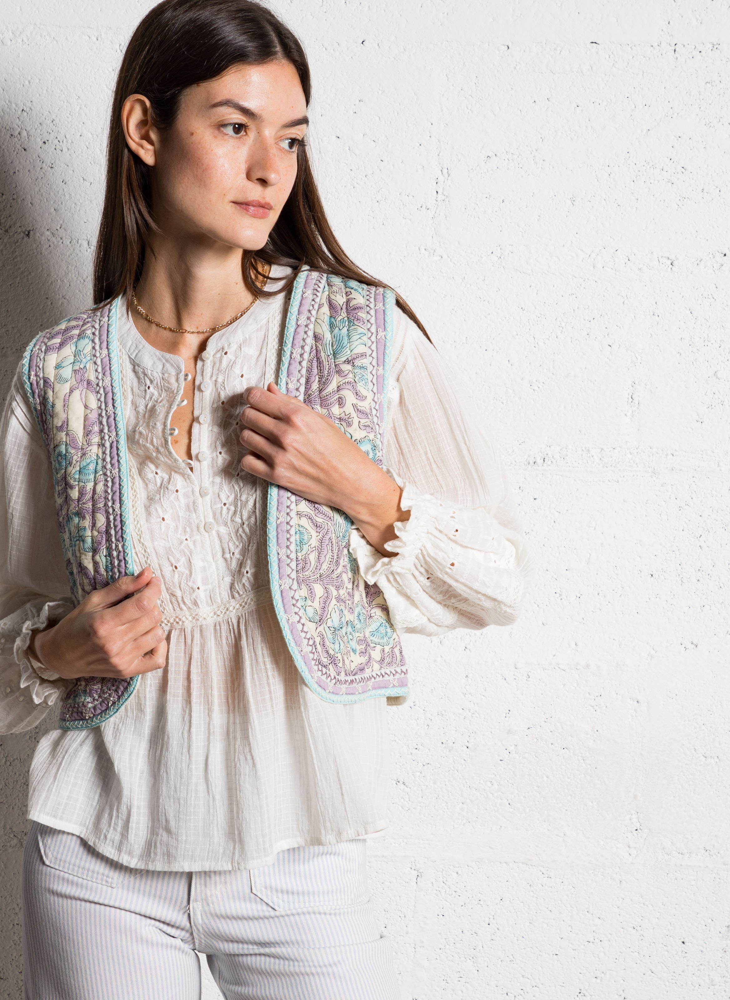 Veste col rond à imprimé floral MAISON HOTEL Bleu