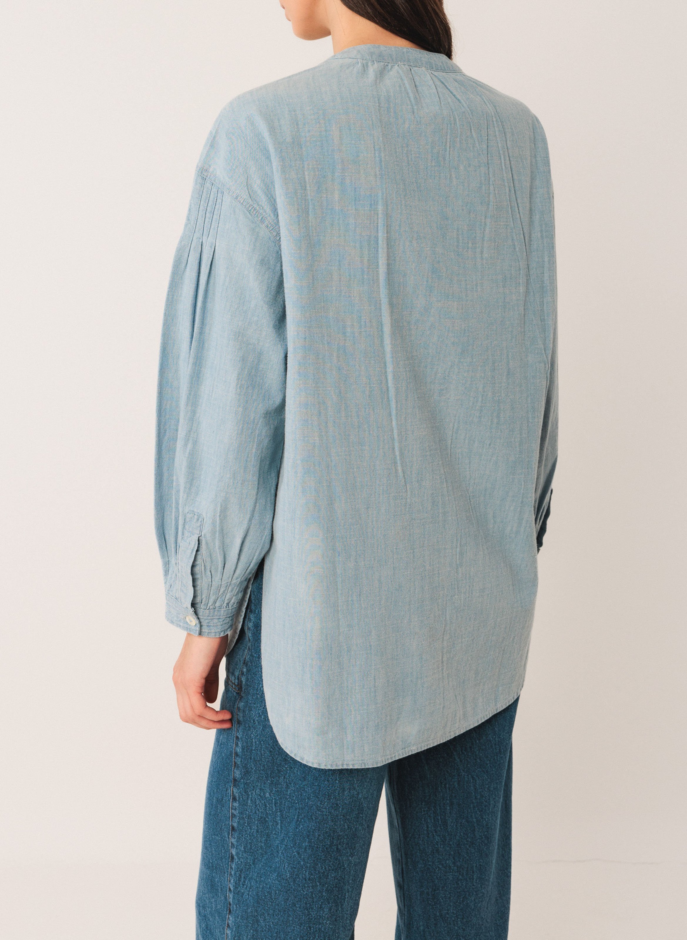 Chemise droite col rond en coton INDI & COLD Bleu