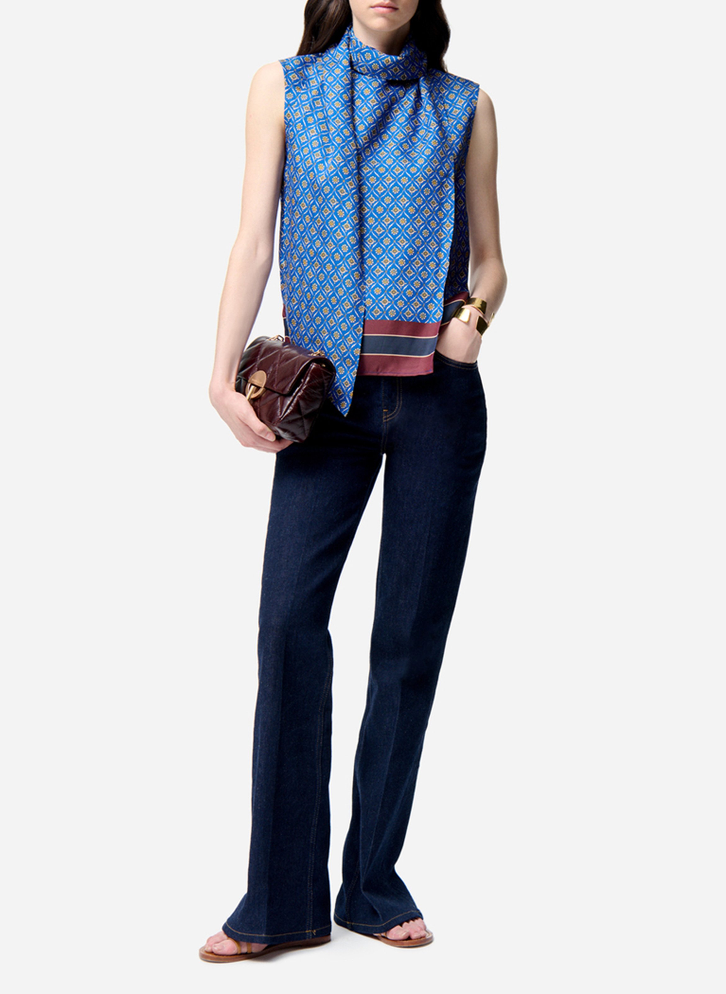 Printed round-neck top VANESSA BRUNO Blue