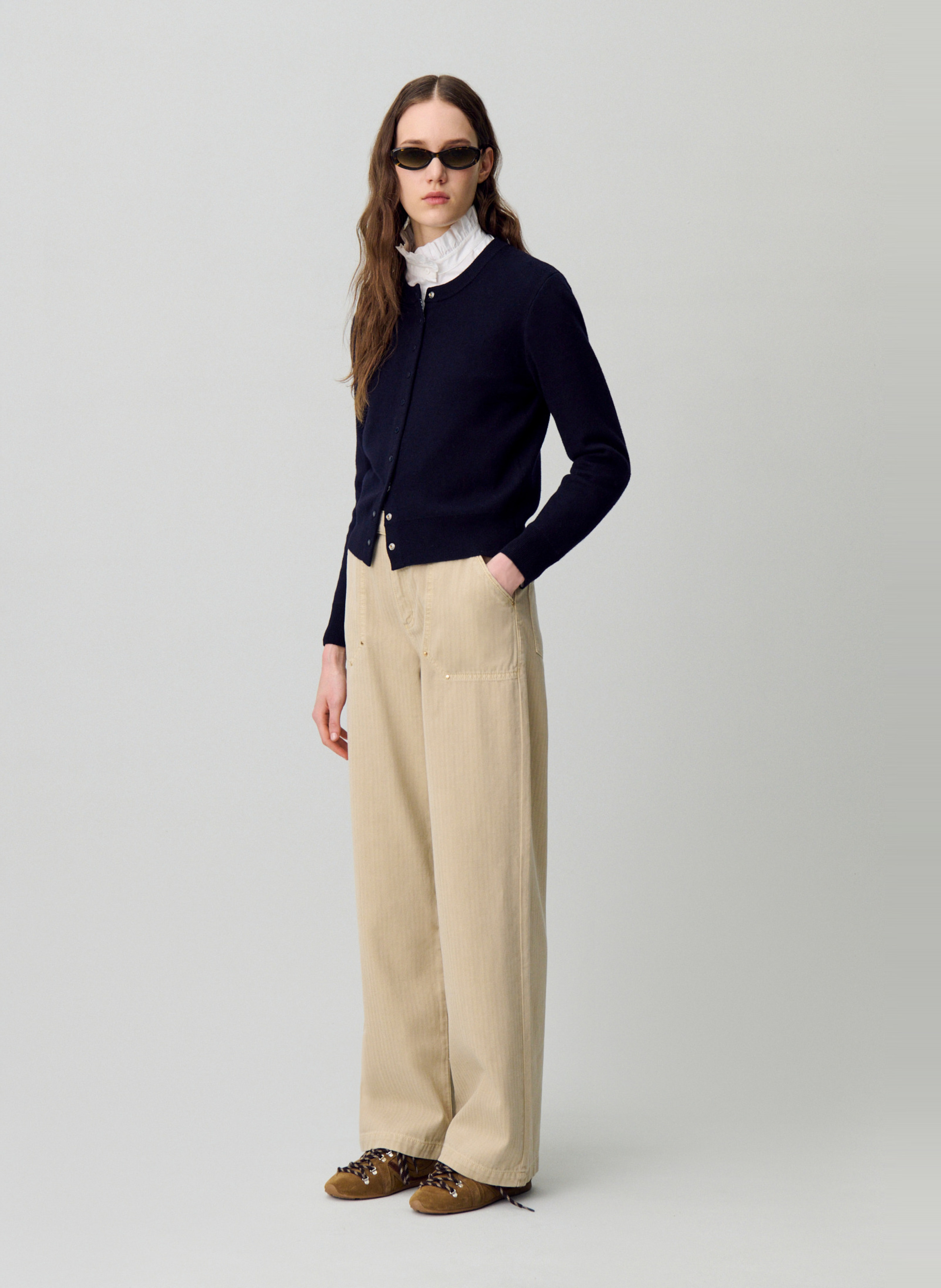 Cardigan col rond uni en laine mélangée CLAUDIE PIERLOT Bleu