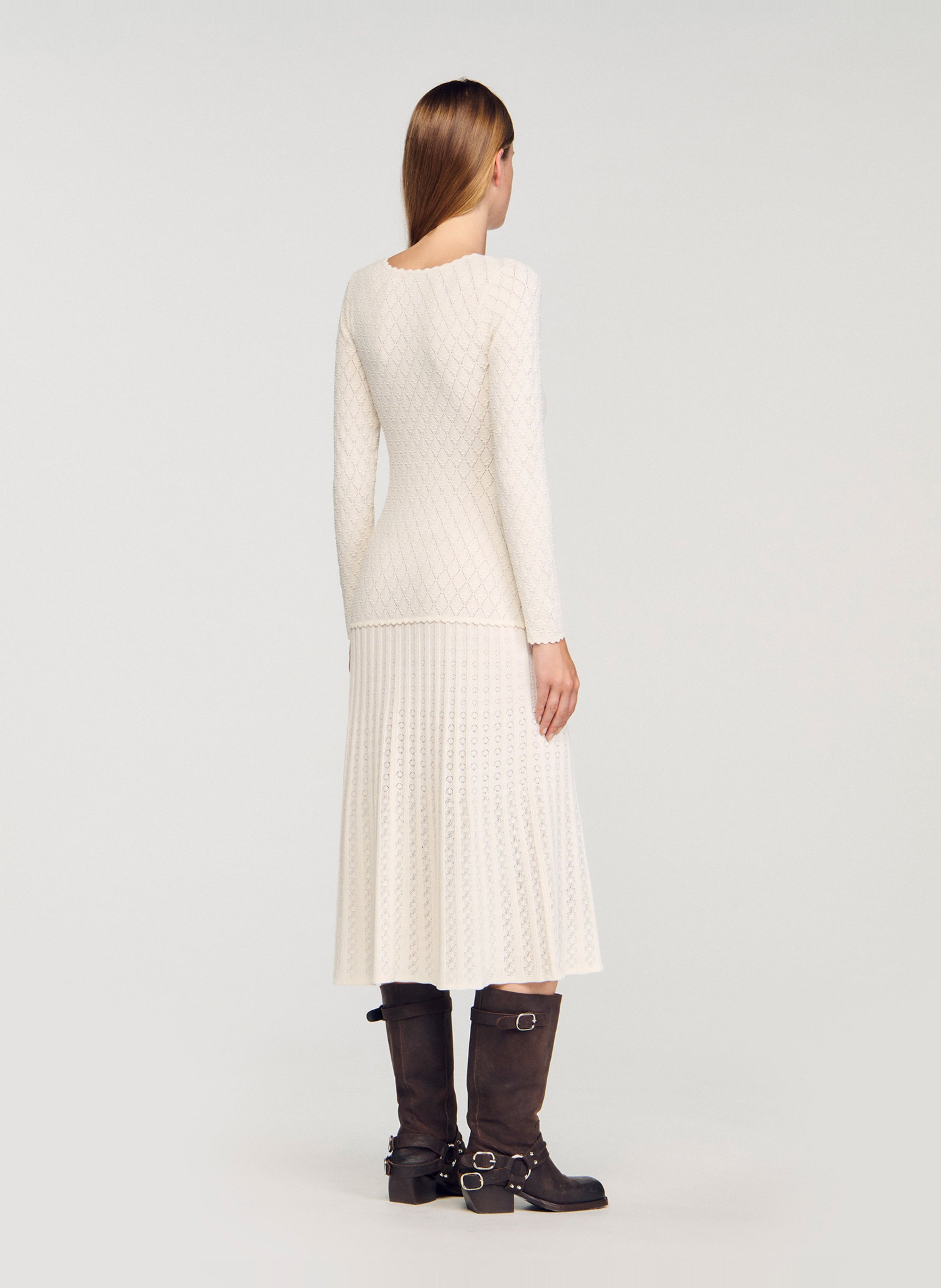 Robe longue col v  SANDRO Blanc