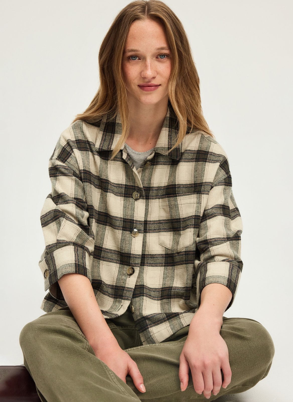 Oversized checked shirt PABLO Khaki
