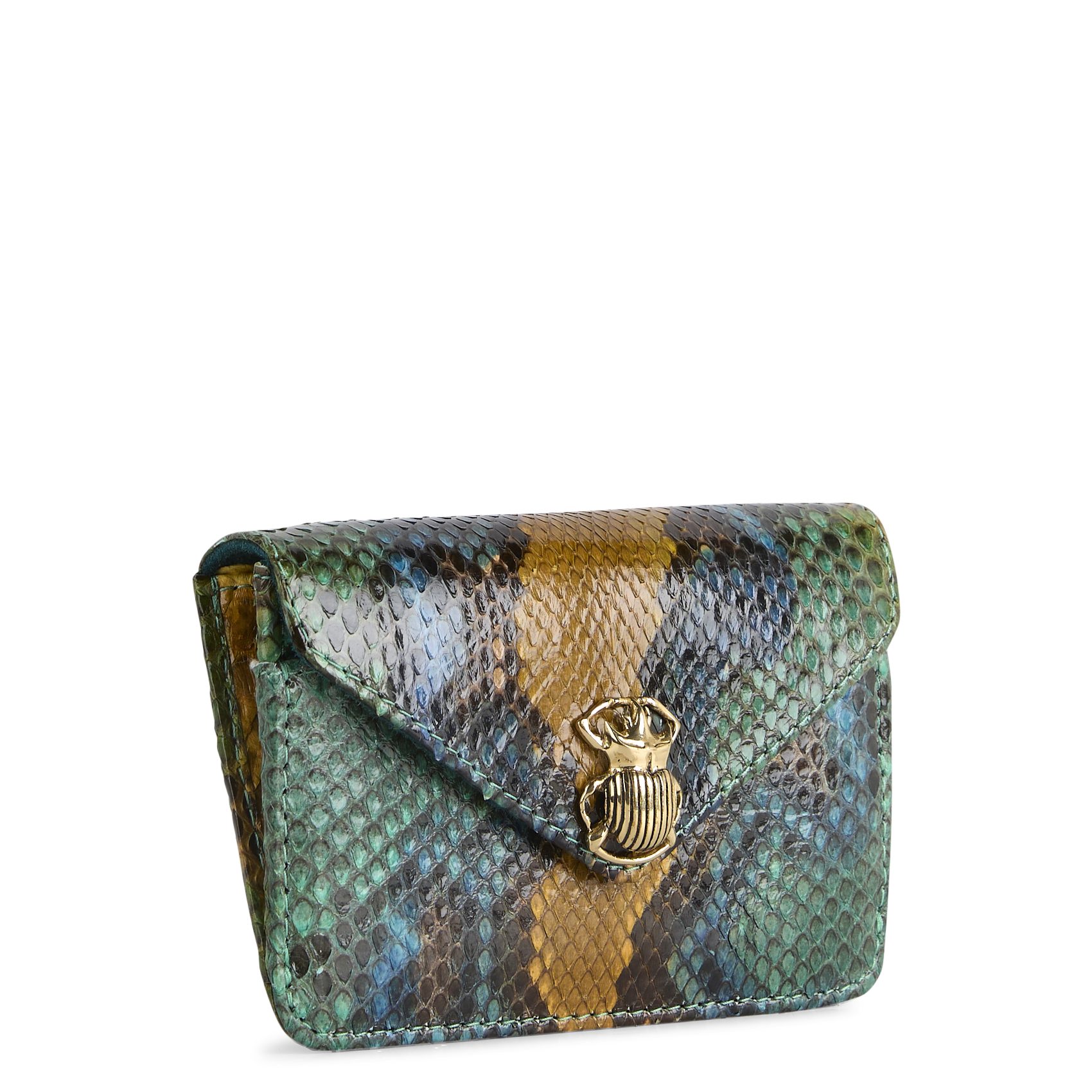 Pochette en cuir python mélangé CLARIS VIROT Vert