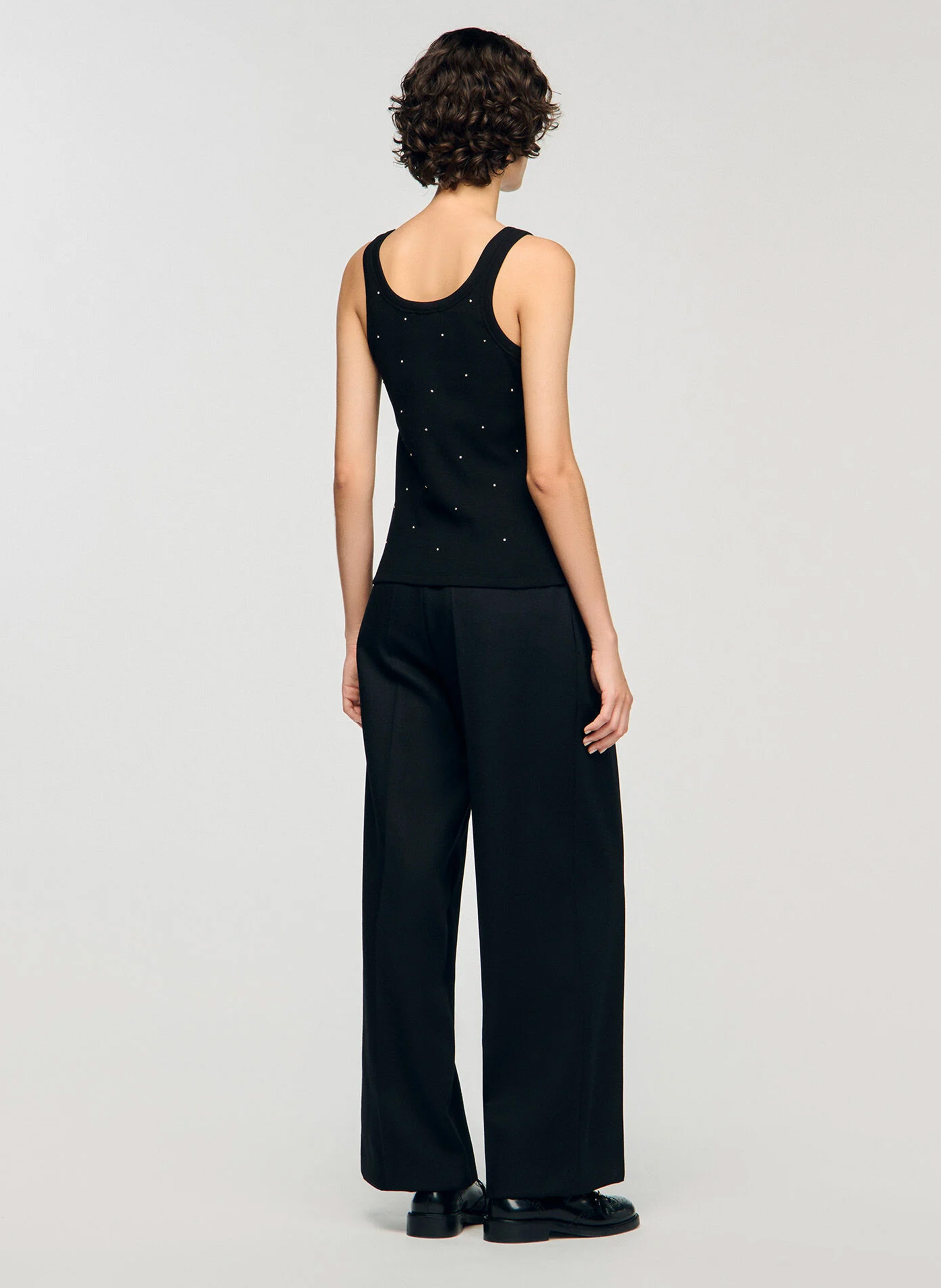 Débardeur strassé en coton SANDRO Noir