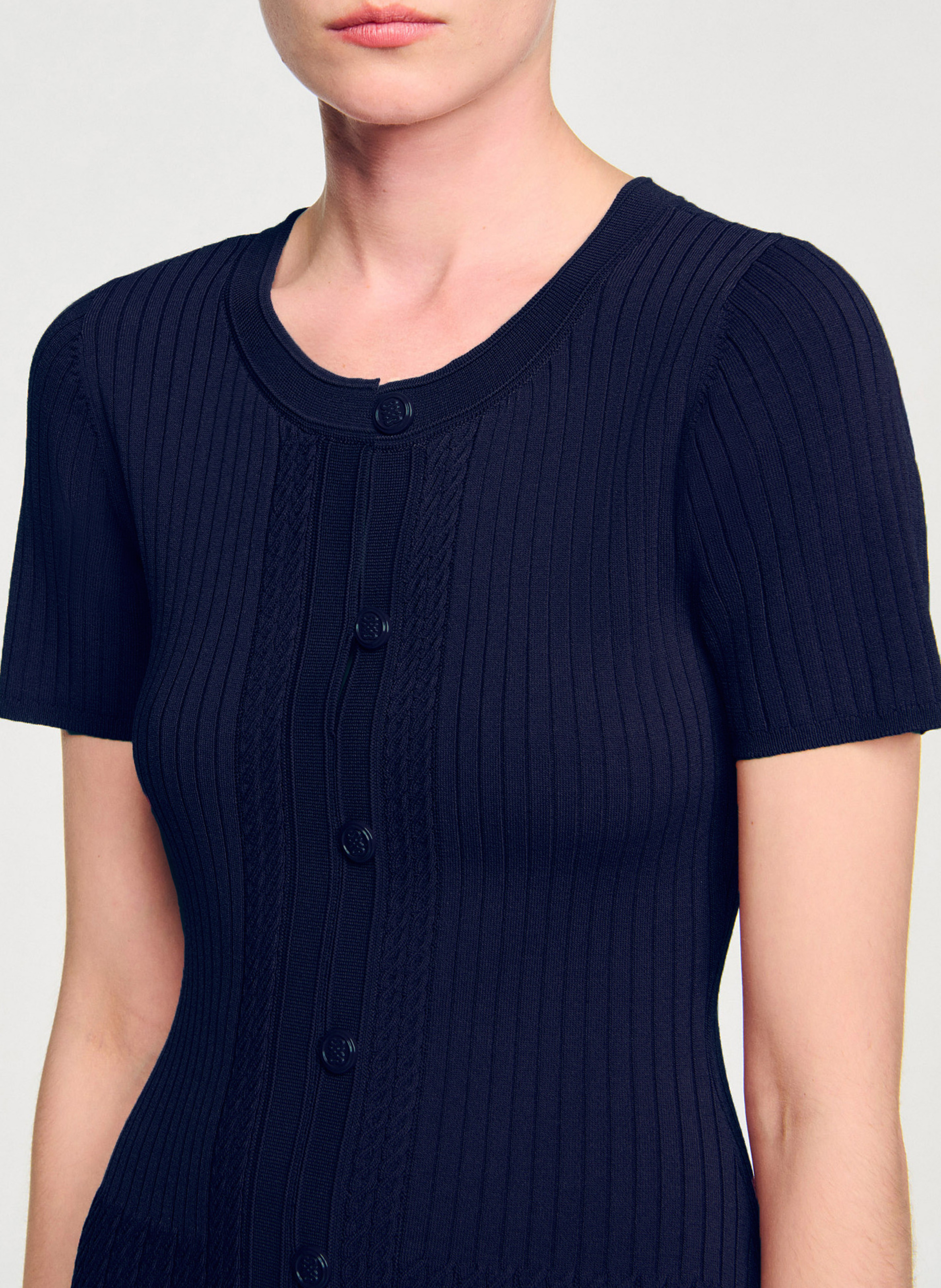 Long round-neck knit dress SANDRO Blue