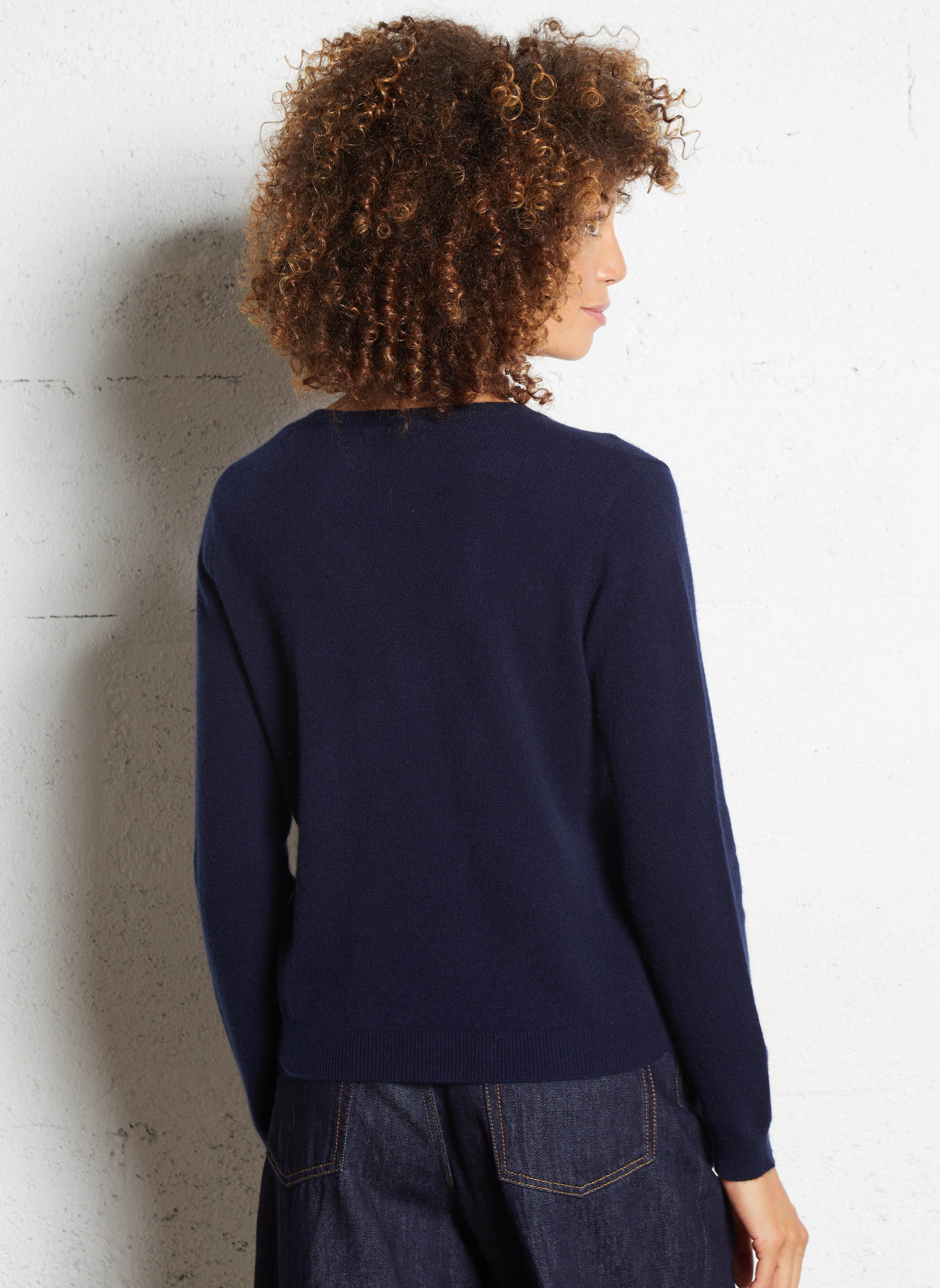 Pull col V en cachemire MAJESTIC FILATURES Bleu