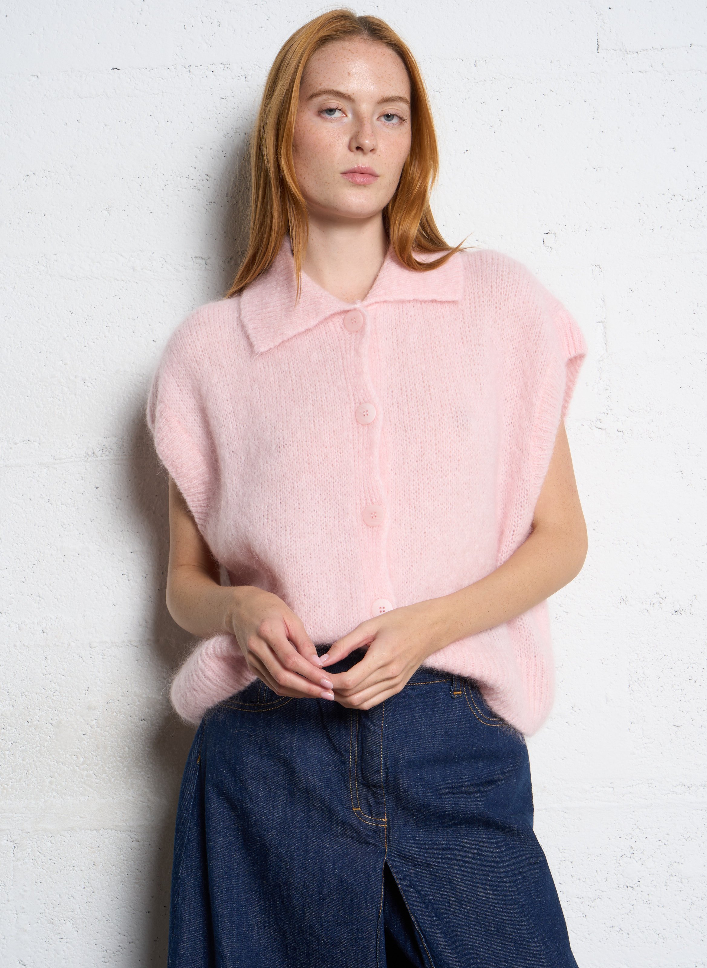 Gilet col classique ample PLEASE Rose