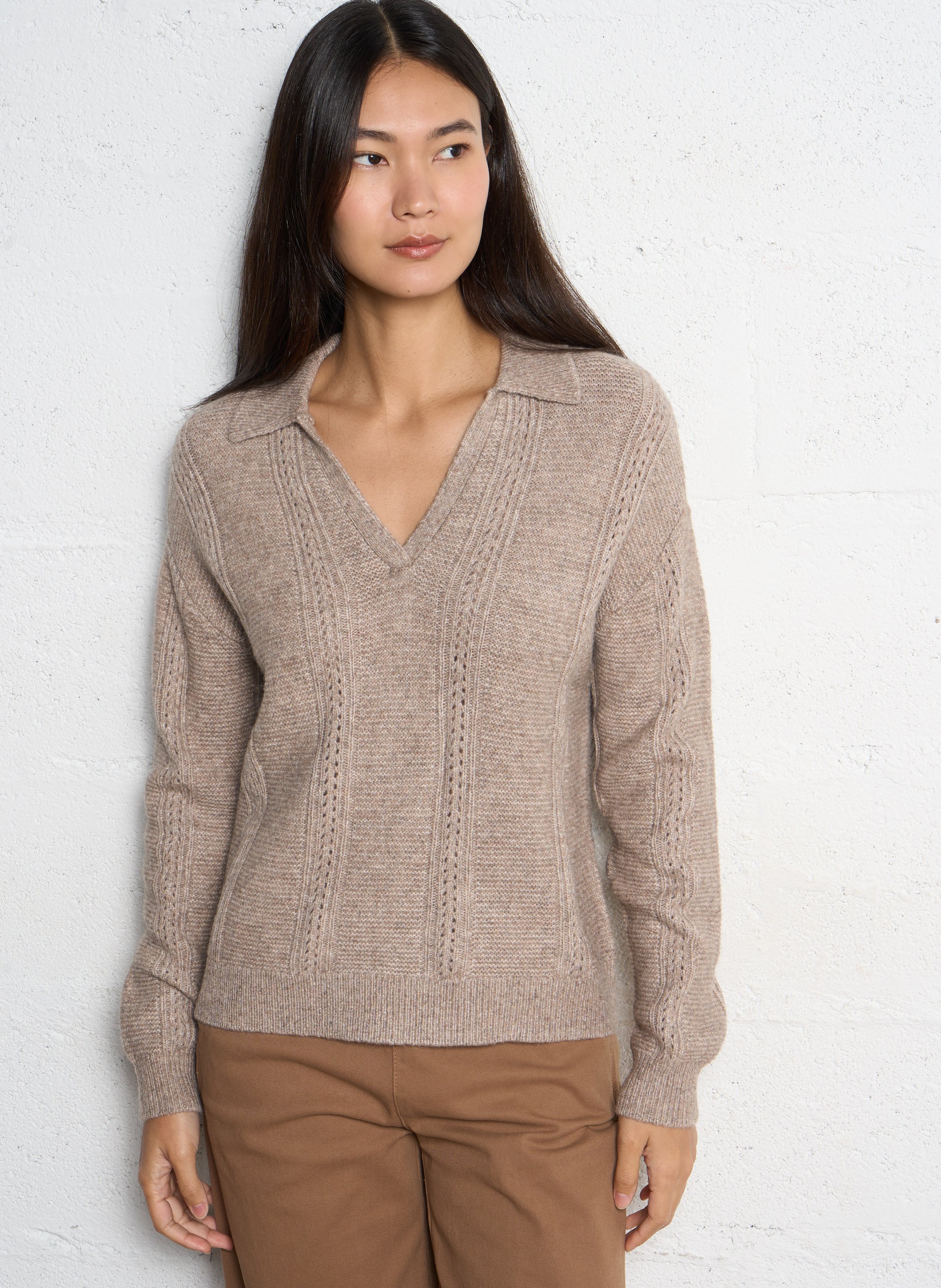 Pull oversize col V  SUD EXPRESS Marron