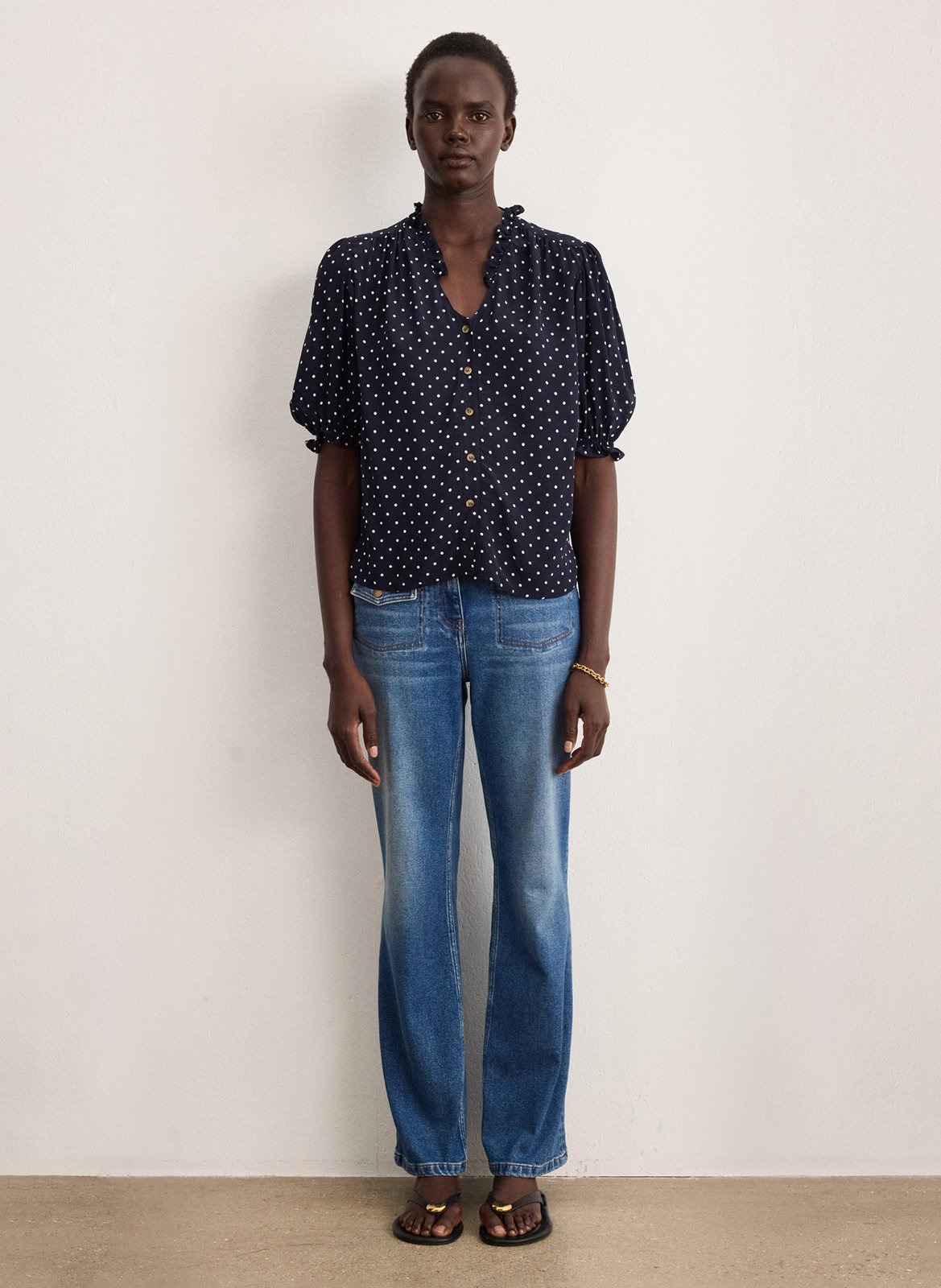 Rechte top met V-hals en print PABLO Blauw