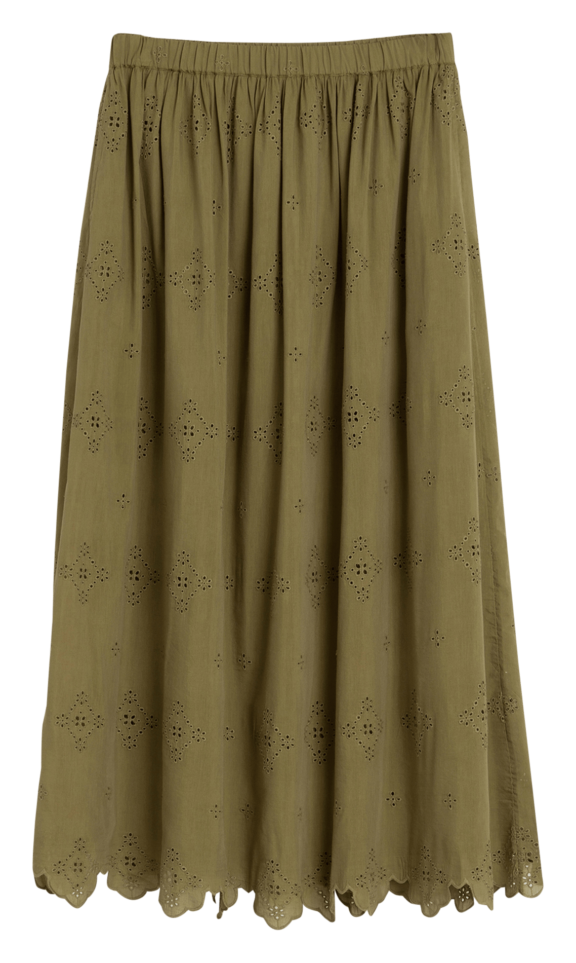 Ausgestellter Rock mit elastischen Stickereien INDI & COLD Khaki