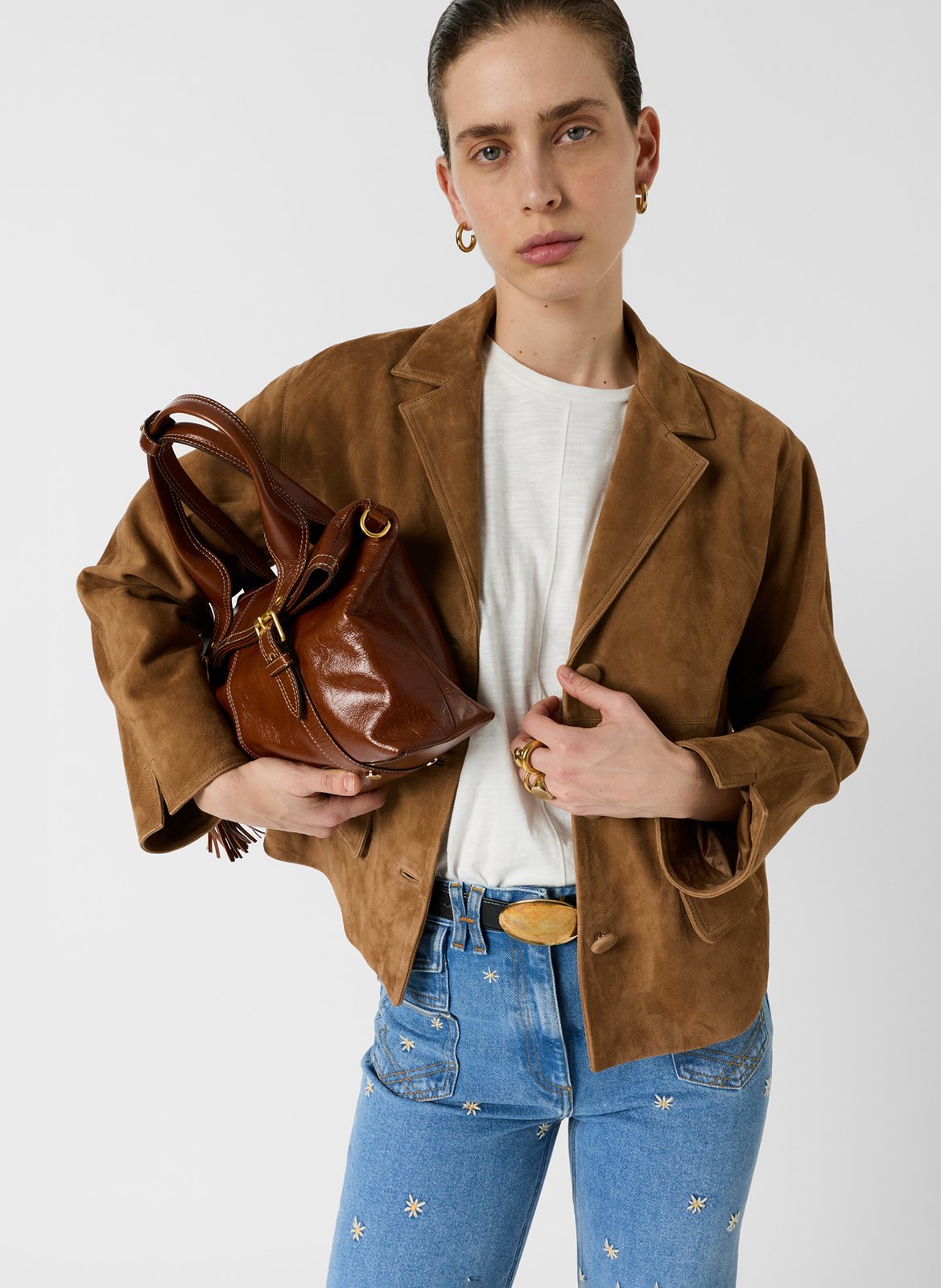 Veste droite col tailleur en cuir velours GERARD DAREL Marron