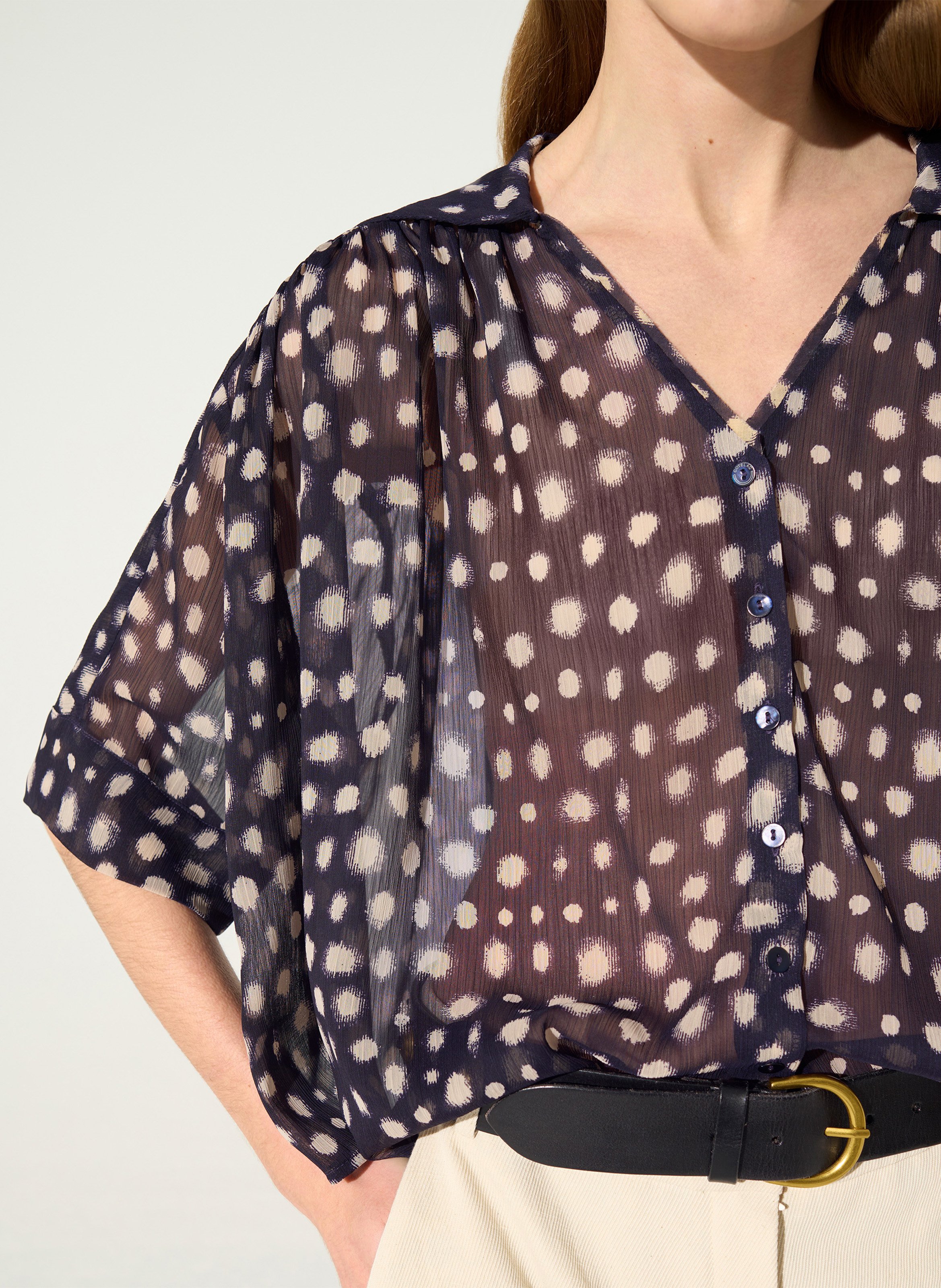 Loose-fitting blouse with 3/4 sleeves, printed COTELAC Purple