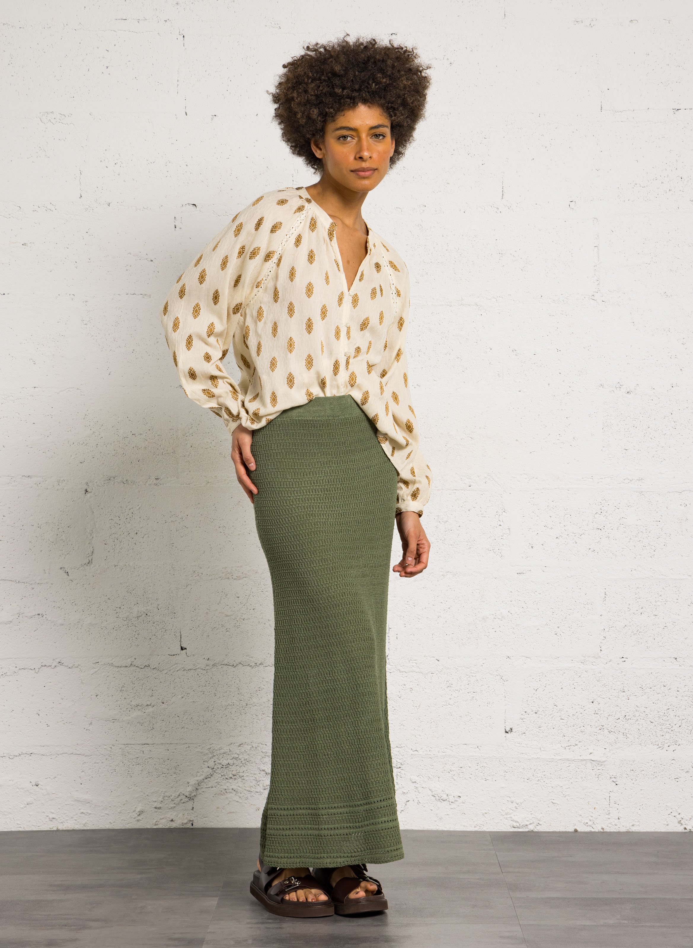 Blouse brodée col tunisien SUD EXPRESS Beige